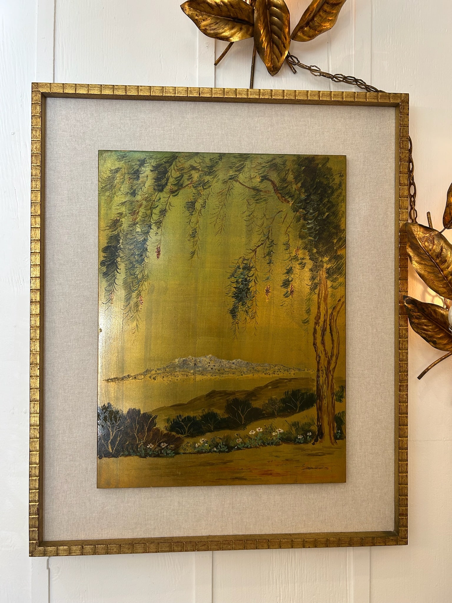 Pair of Vintage Original Oil on Board With New Linen Float Mat and Original Wood and Gold Leaf Frame - 12