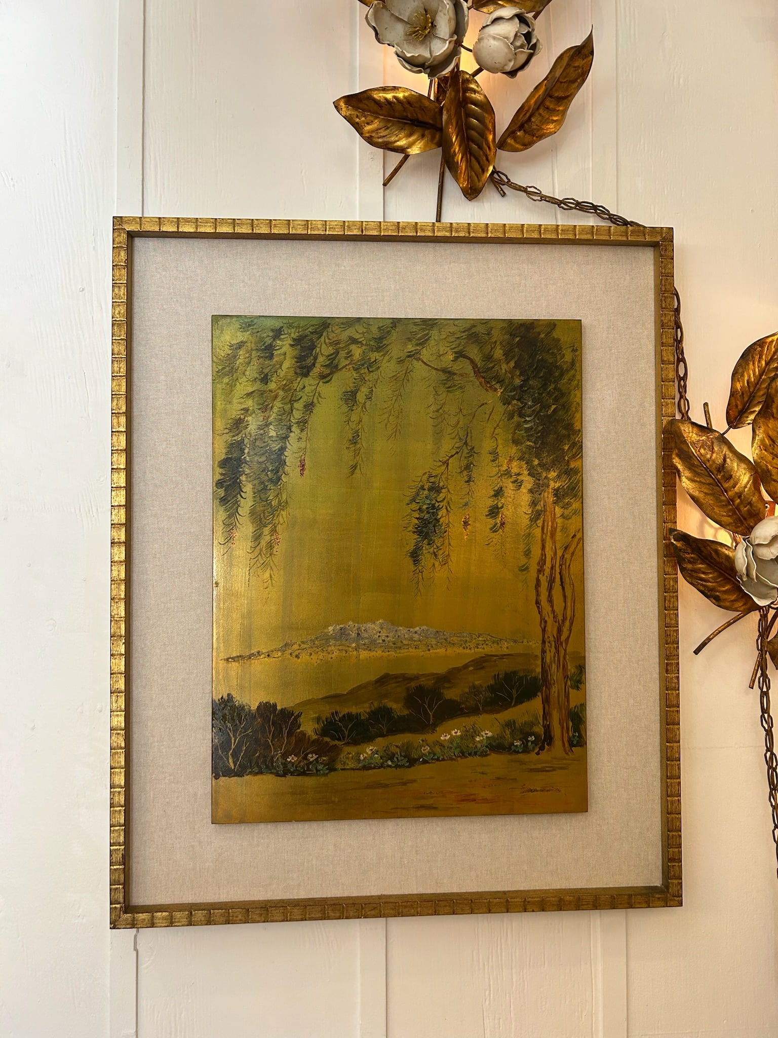 Pair of Vintage Original Oil on Board With New Linen Float Mat and Original Wood and Gold Leaf Frame - 14