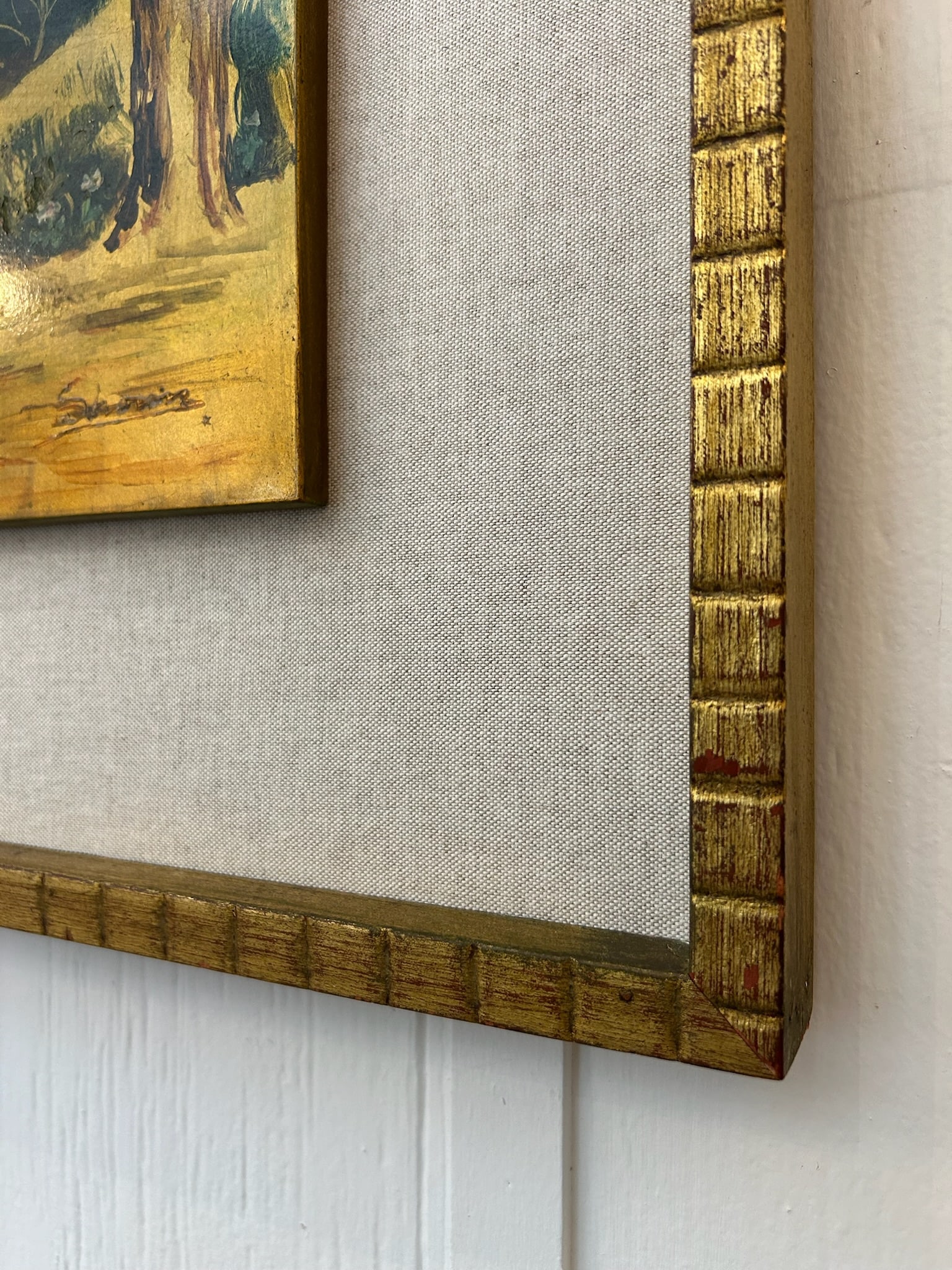 Pair of Vintage Original Oil on Board With New Linen Float Mat and Original Wood and Gold Leaf Frame - 15