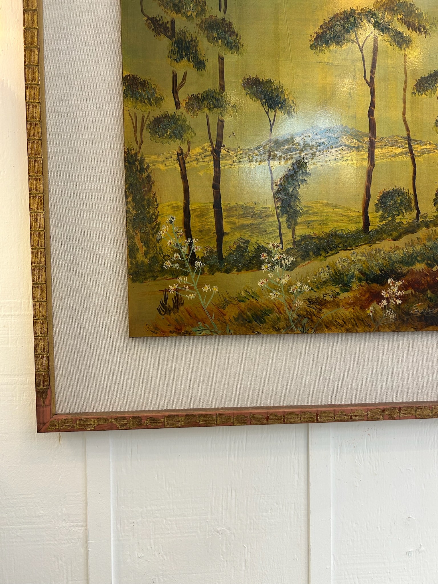 Pair of Vintage Original Oil on Board With New Linen Float Mat and Original Wood and Gold Leaf Frame - 16