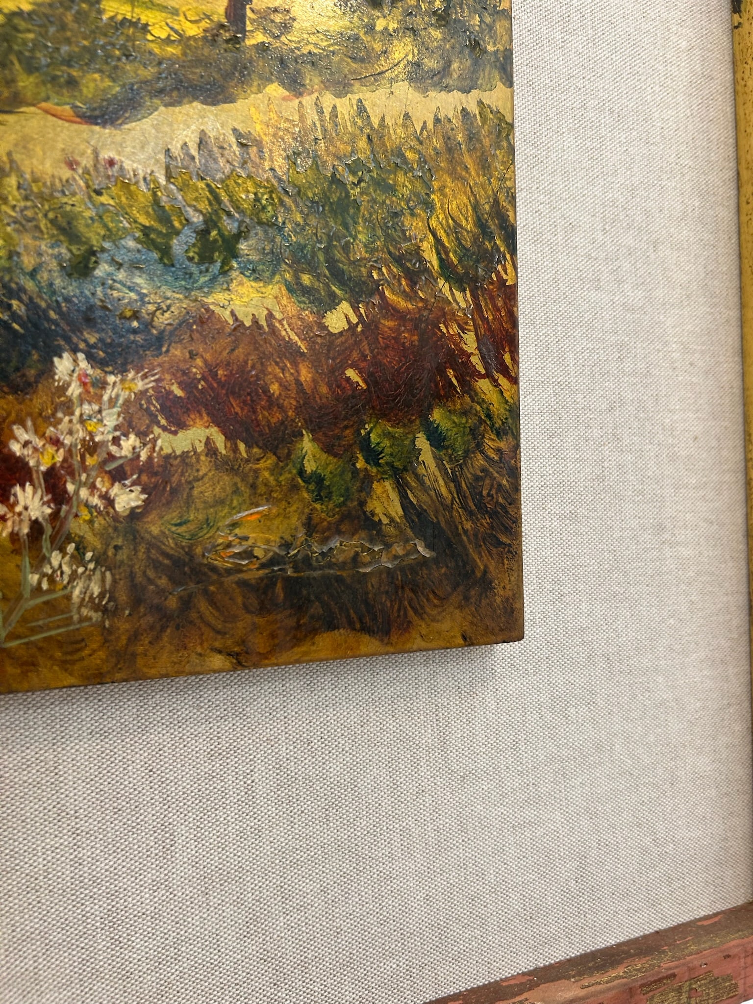 Pair of Vintage Original Oil on Board With New Linen Float Mat and Original Wood and Gold Leaf Frame - 17