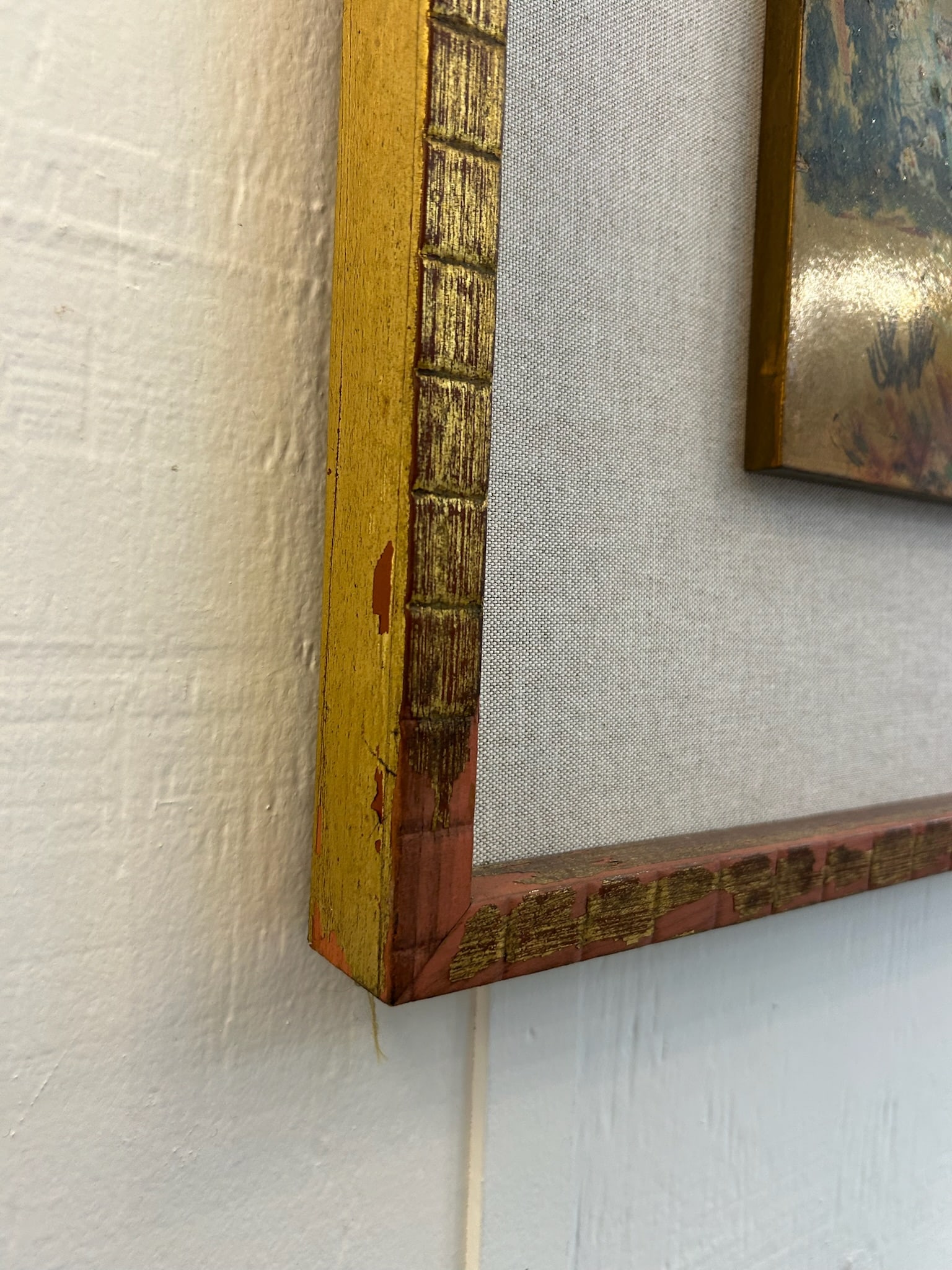 Pair of Vintage Original Oil on Board With New Linen Float Mat and Original Wood and Gold Leaf Frame - 2