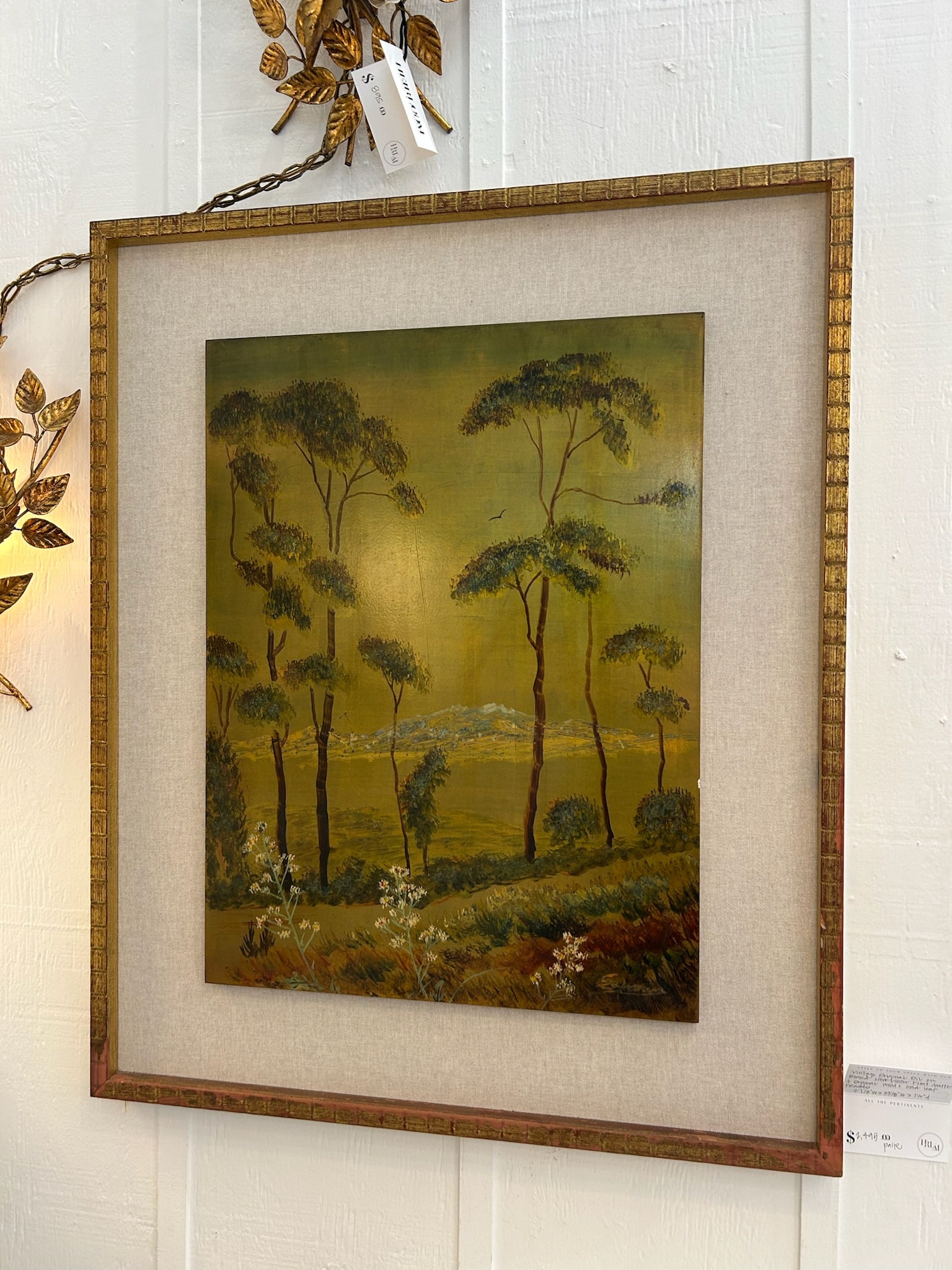 Pair of Vintage Original Oil on Board With New Linen Float Mat and Original Wood and Gold Leaf Frame - 3