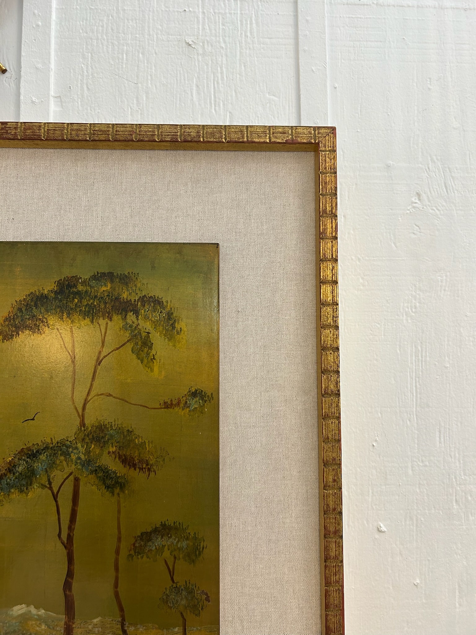 Pair of Vintage Original Oil on Board With New Linen Float Mat and Original Wood and Gold Leaf Frame - 4