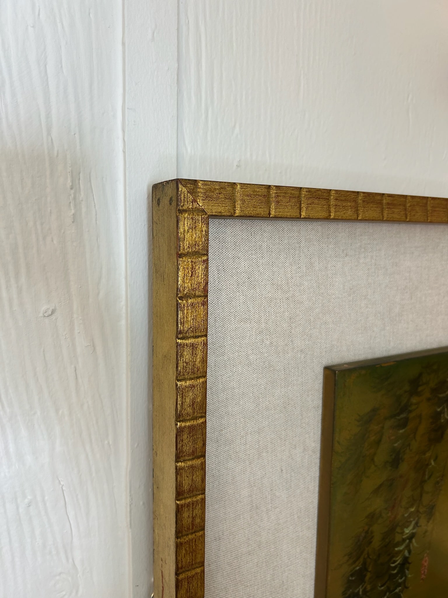 Pair of Vintage Original Oil on Board With New Linen Float Mat and Original Wood and Gold Leaf Frame - 9