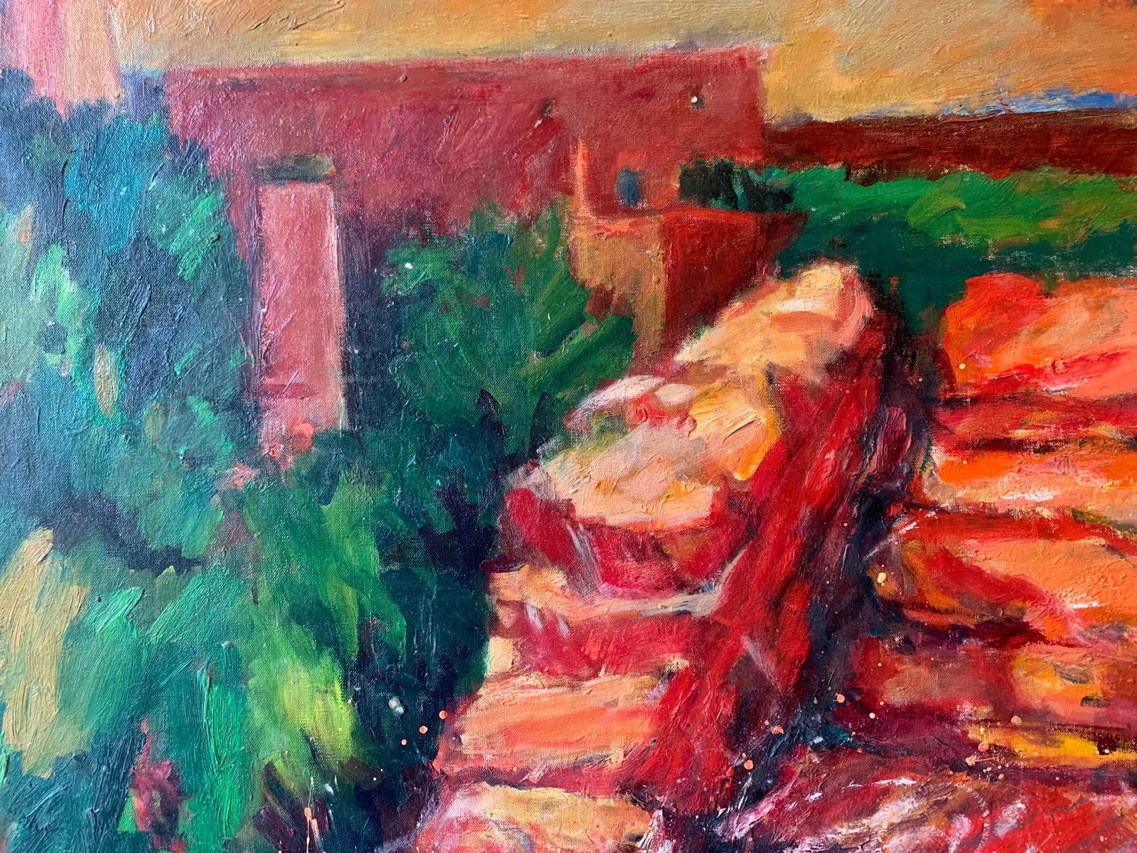 1970s Abstract Mountain Landscape Painting, Framed - 2