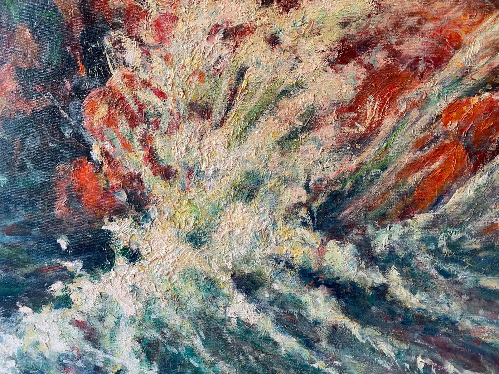 1970s Abstract Mountain Landscape Painting, Framed - 4