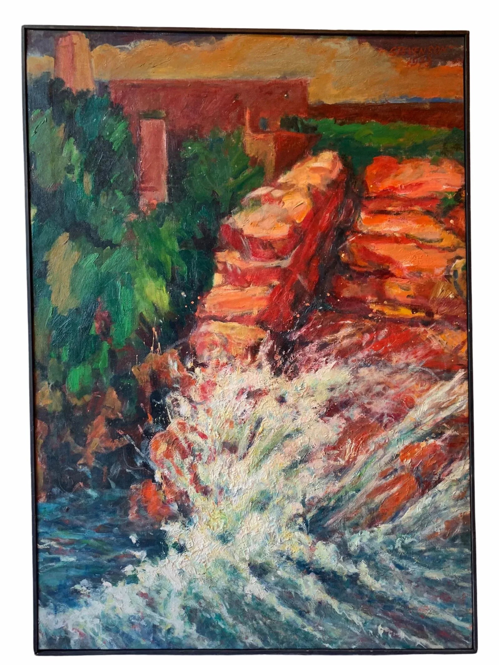 1970s Abstract Mountain Landscape Painting, Framed - 7