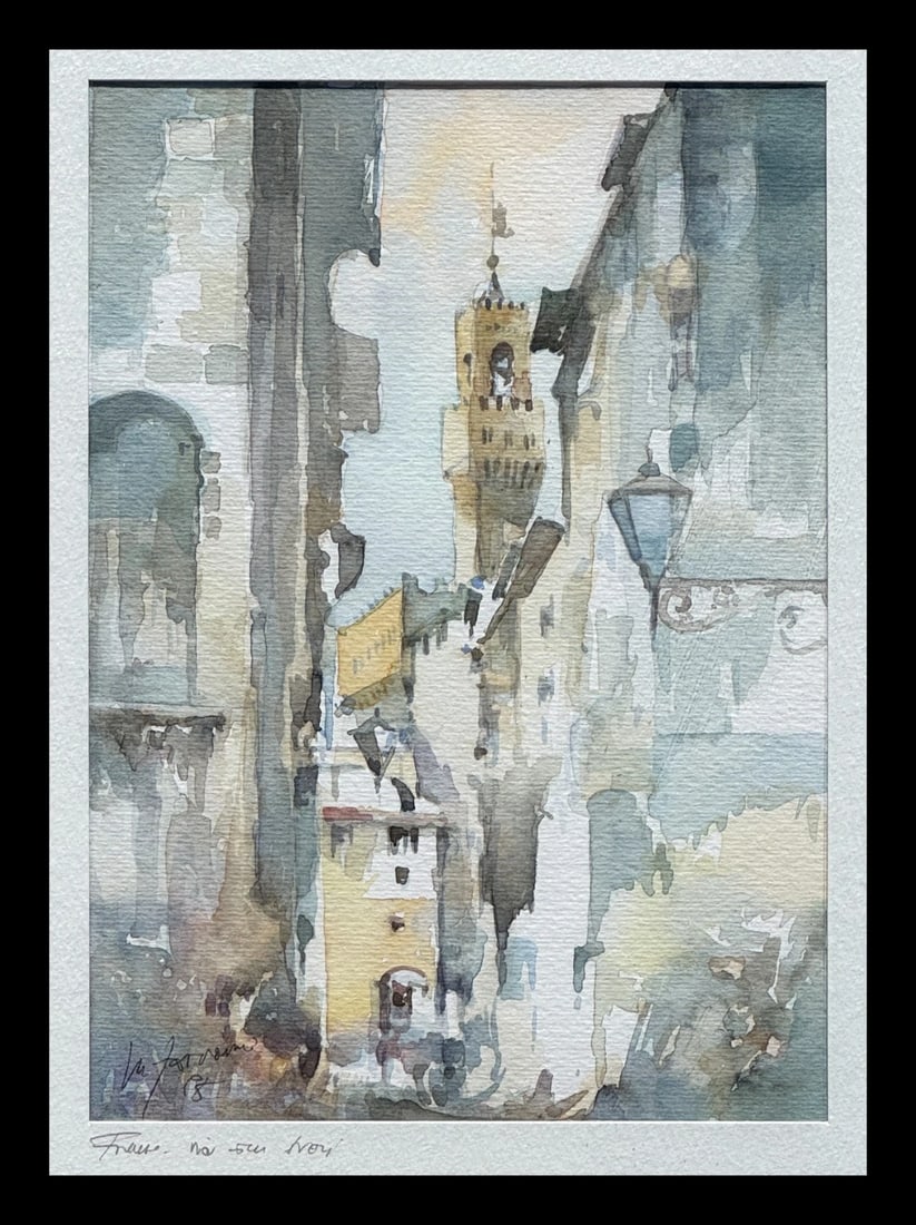 Small Signed Watercolor of via Dei Neri, Florence, Italy - 2