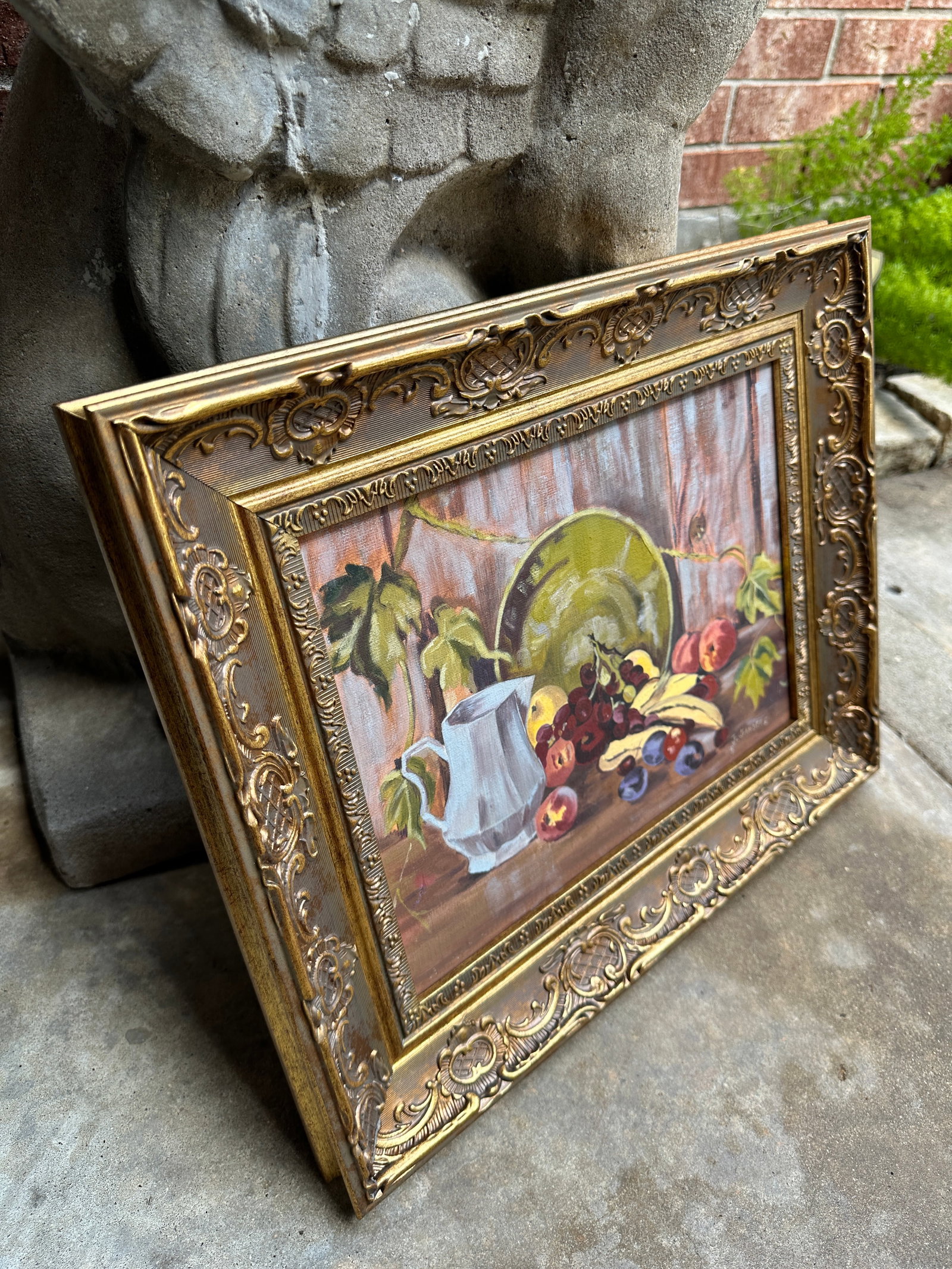Vintage Signed Still Life Painting With Fruit in Ornate Gilt Frame - 2