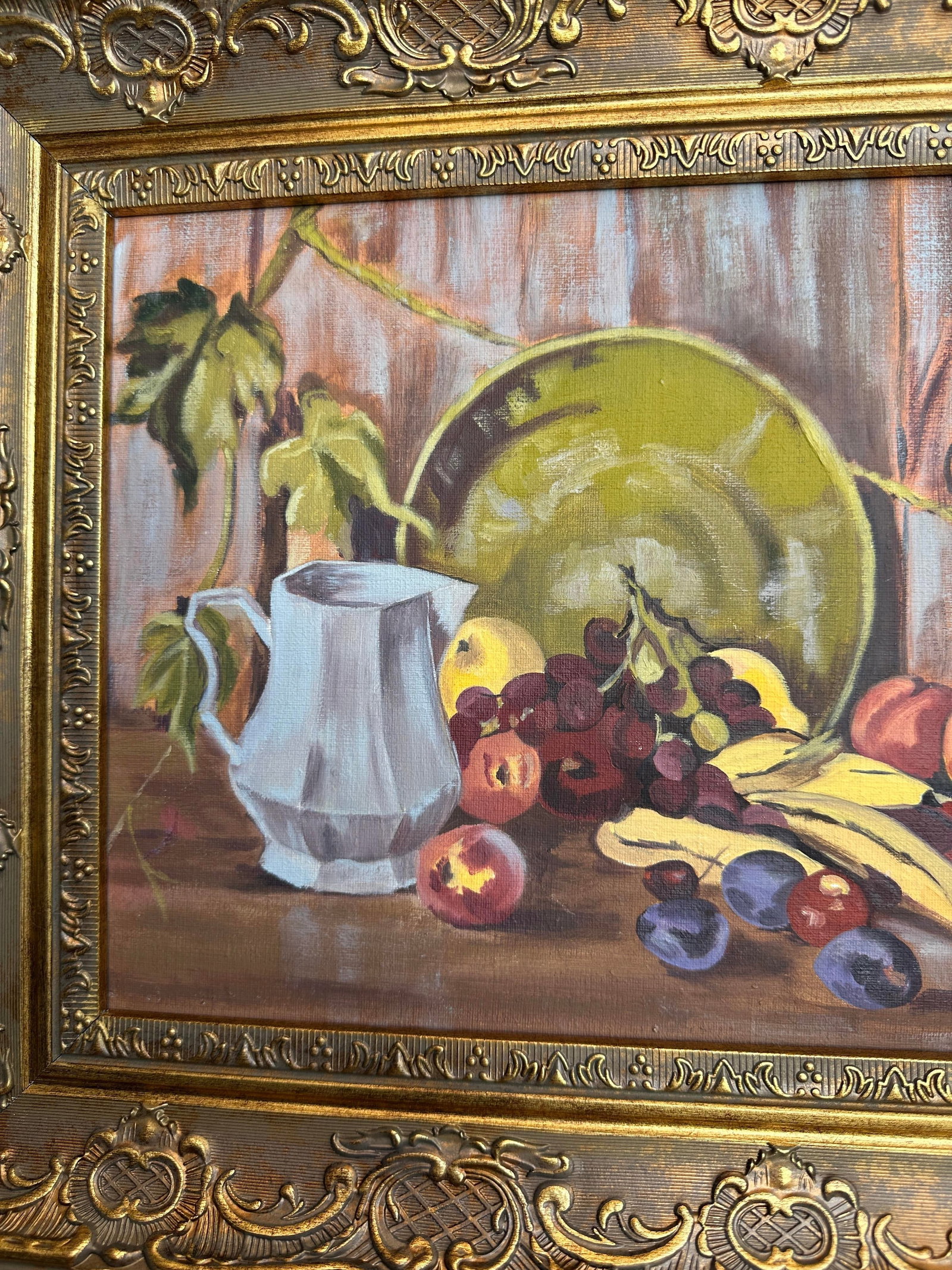 Vintage Signed Still Life Painting With Fruit in Ornate Gilt Frame - 3