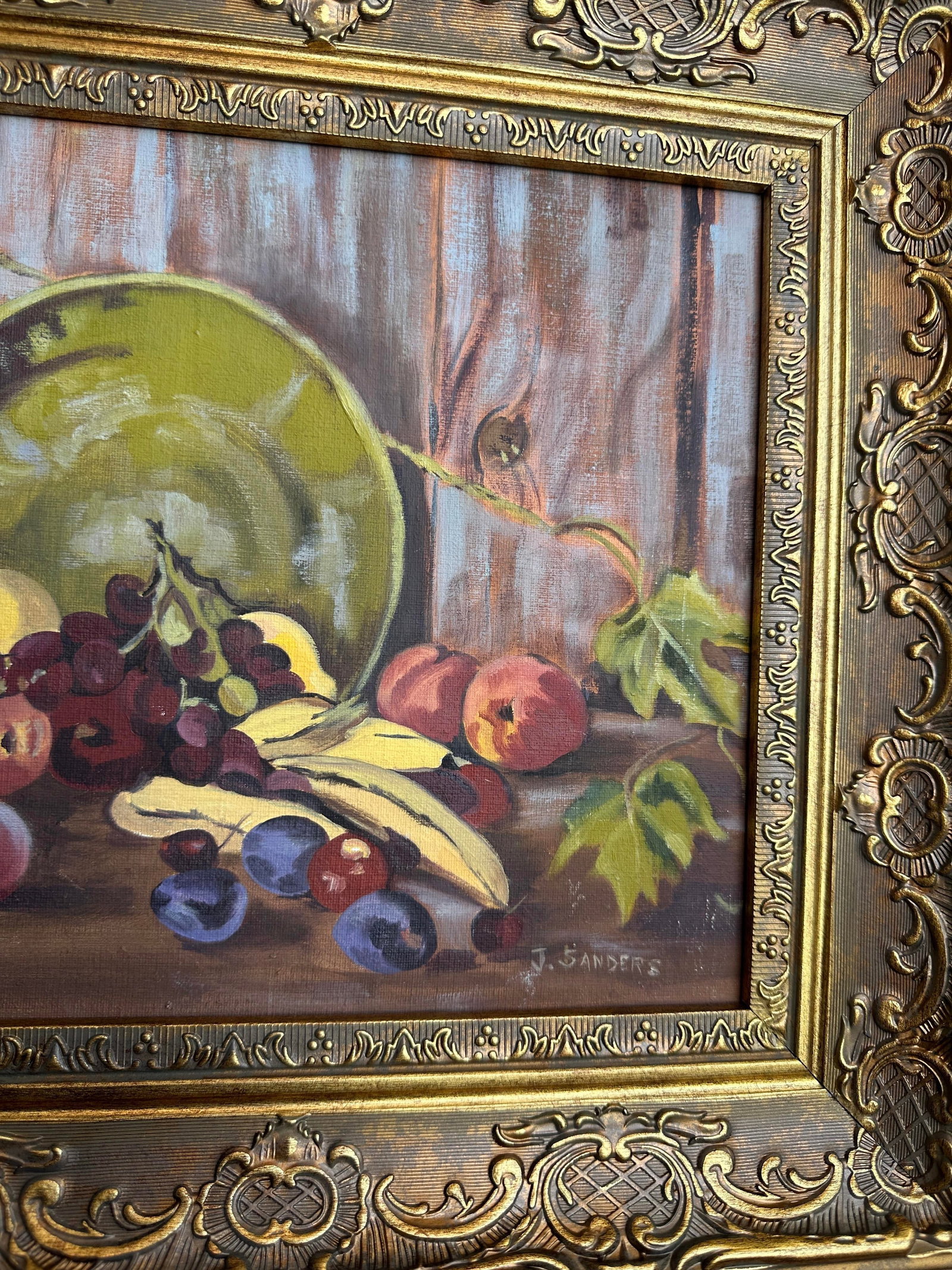 Vintage Signed Still Life Painting With Fruit in Ornate Gilt Frame - 5