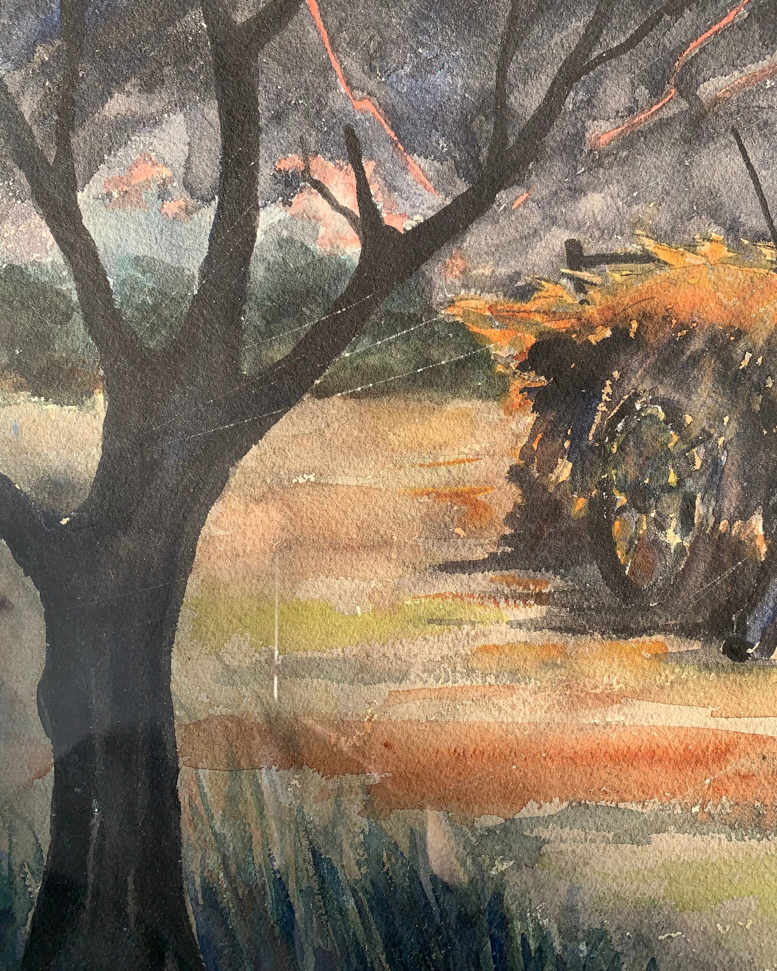 1960s Fernand Auger Watercolor of Farmer + Horse in a Storm - 4