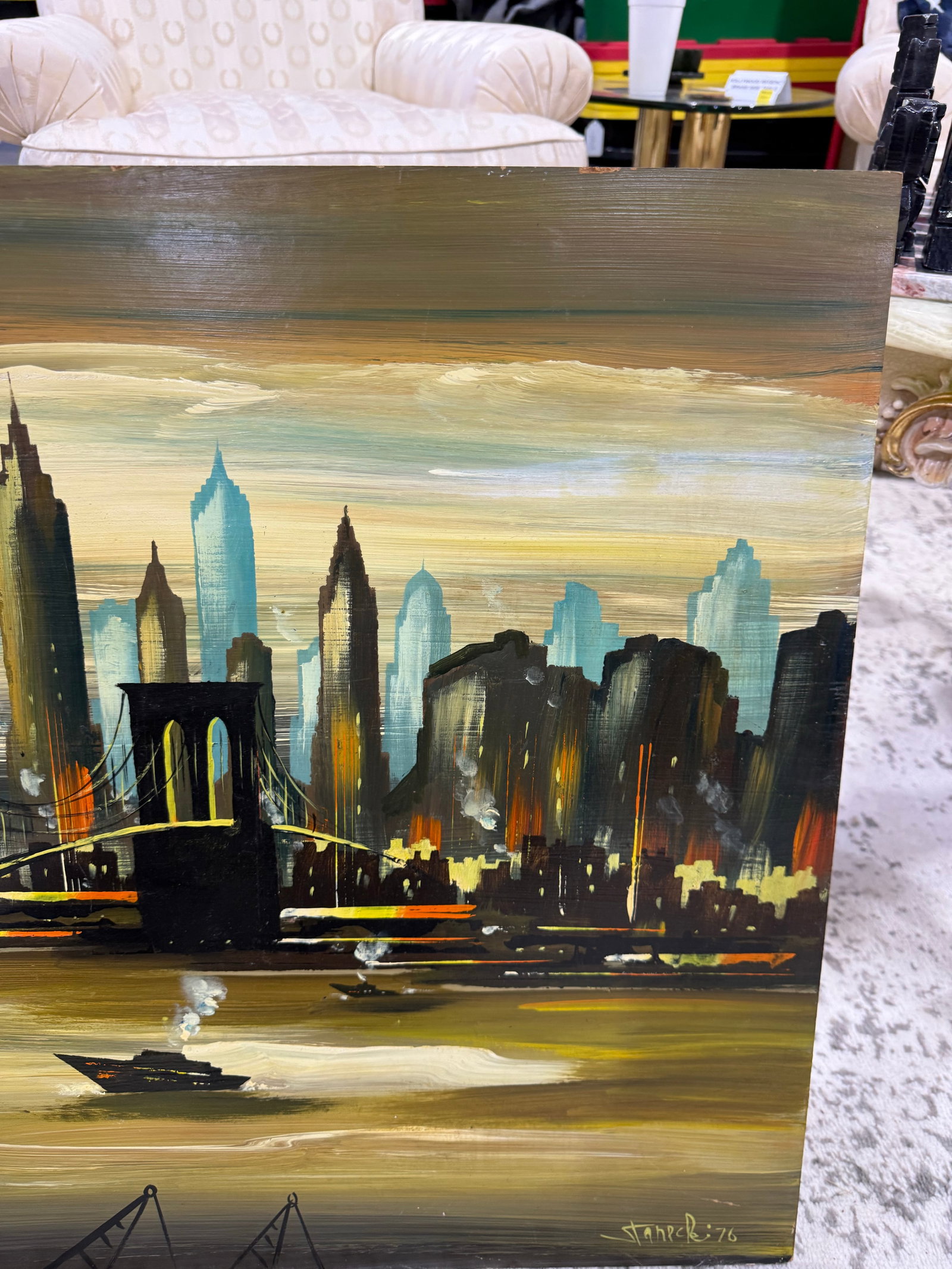 Edgar a Starek Painting Oil on Board Signed 1976 New York City - 4