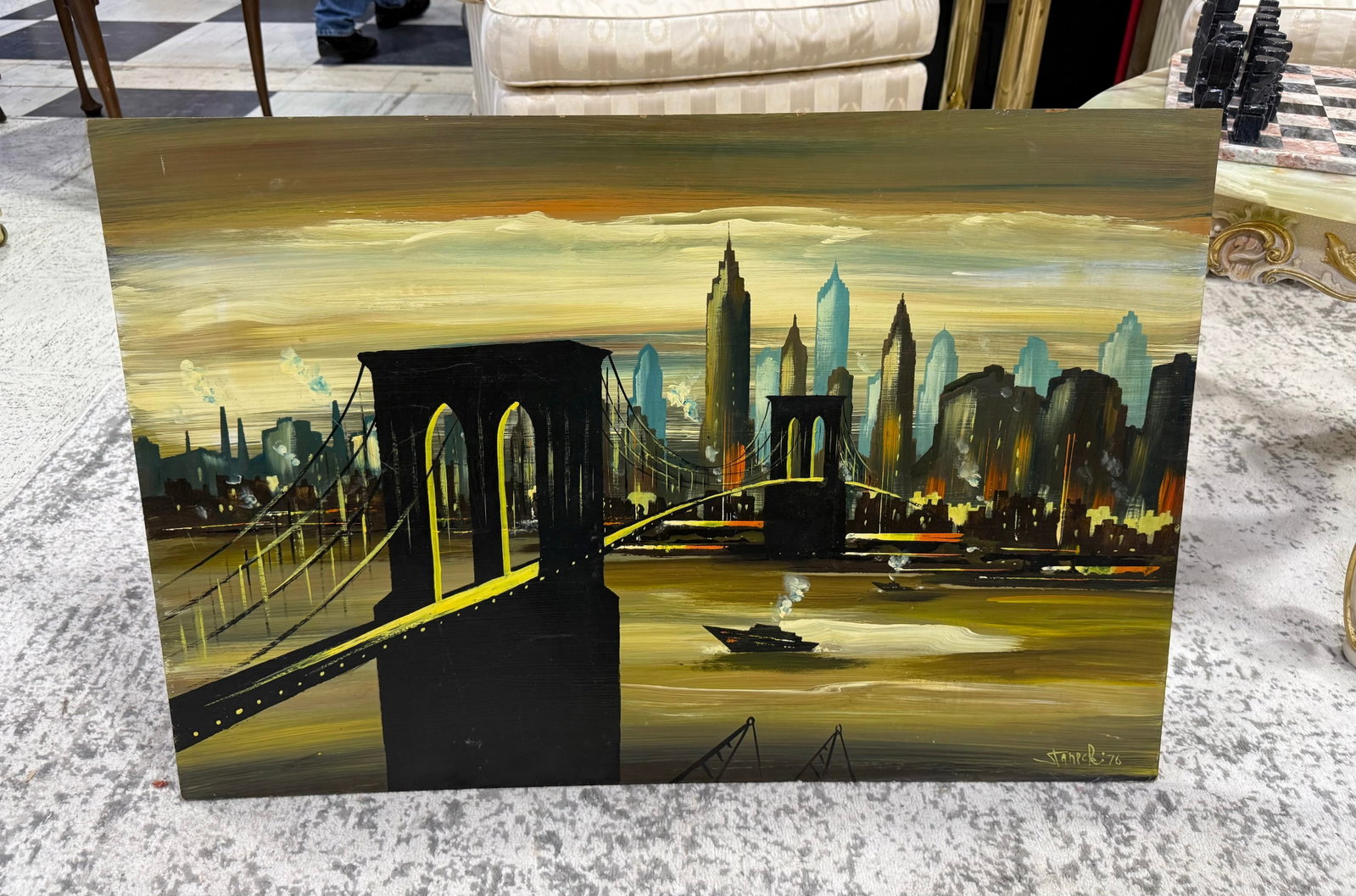 Edgar a Starek Painting Oil on Board Signed 1976 New York City - 7