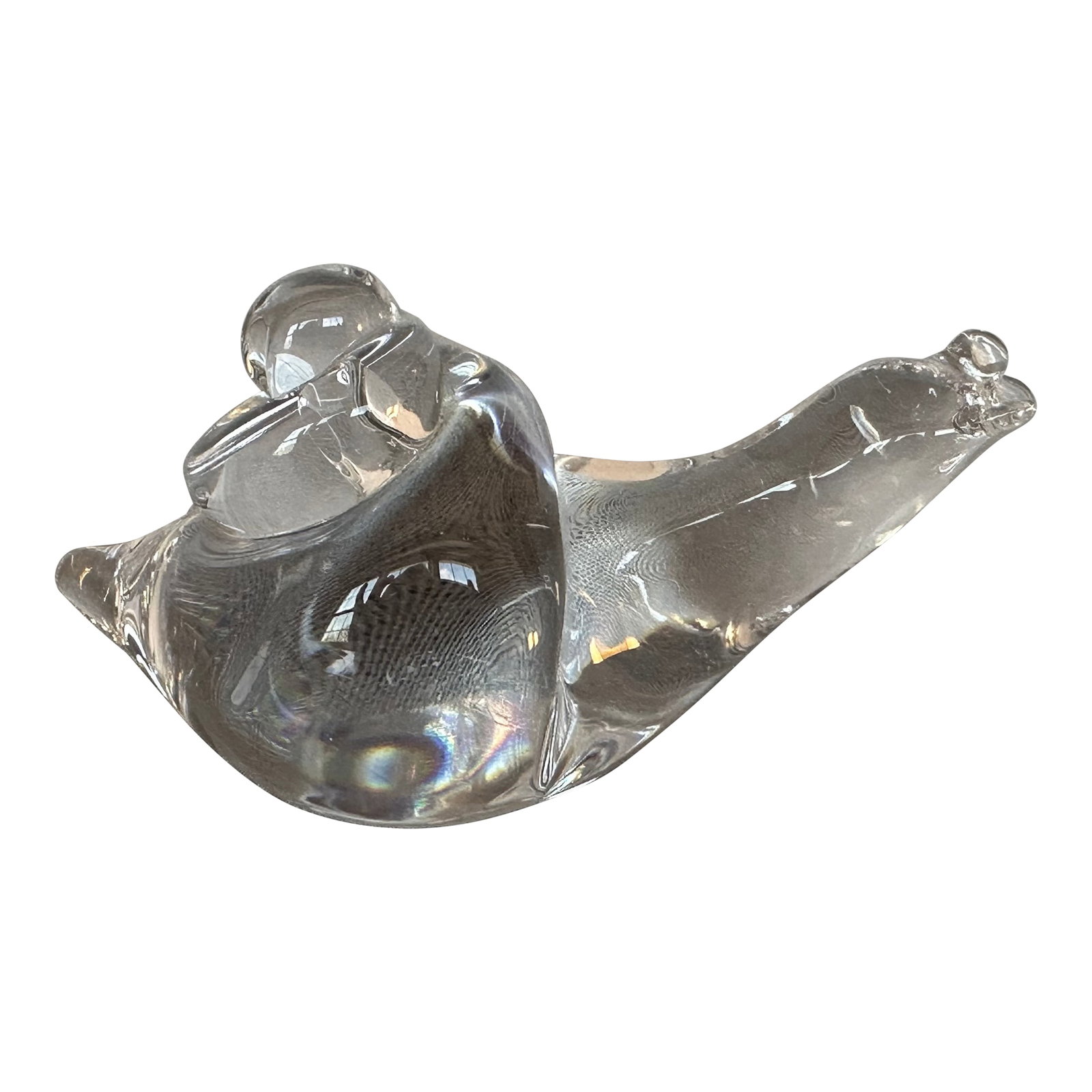 Swedish Mid Century Modern Art Glass Snail Figurine Paperweight: Display this vintage hand-blown art glass snail figurine on your home office desk or living room shelf as a reminder to slow down and appreciate life. Snails have a long history of symbolism