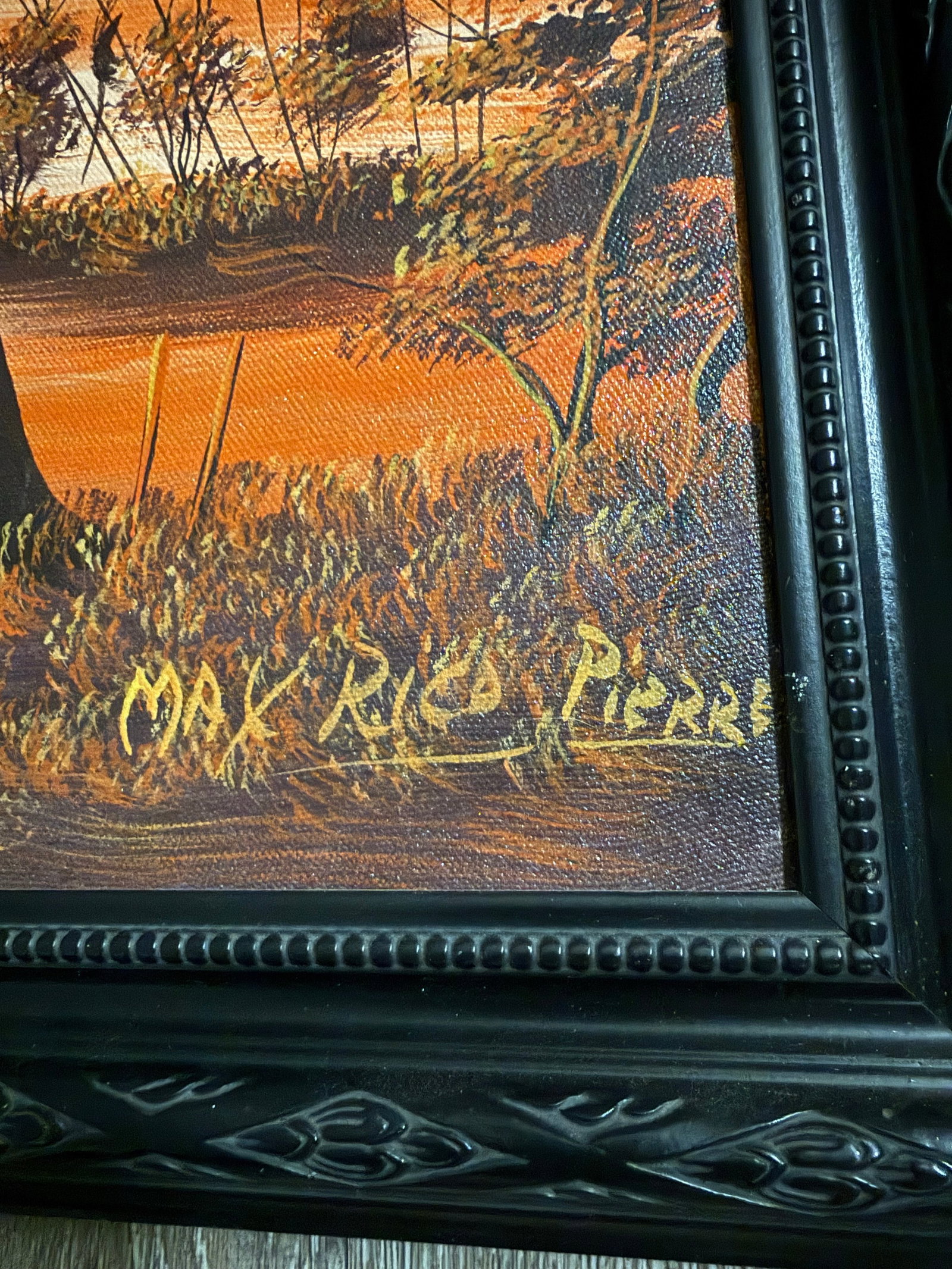 1990s Oil Painting by Max Rico Pierre Scene Vibrant Beach Scene Framed - 4