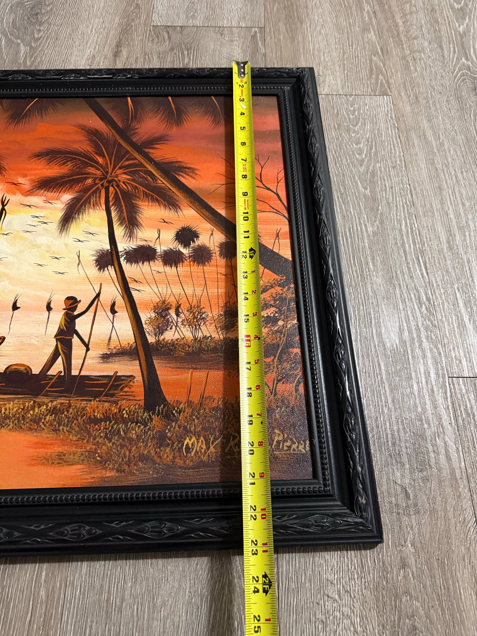 1990s Oil Painting by Max Rico Pierre Scene Vibrant Beach Scene Framed - 5