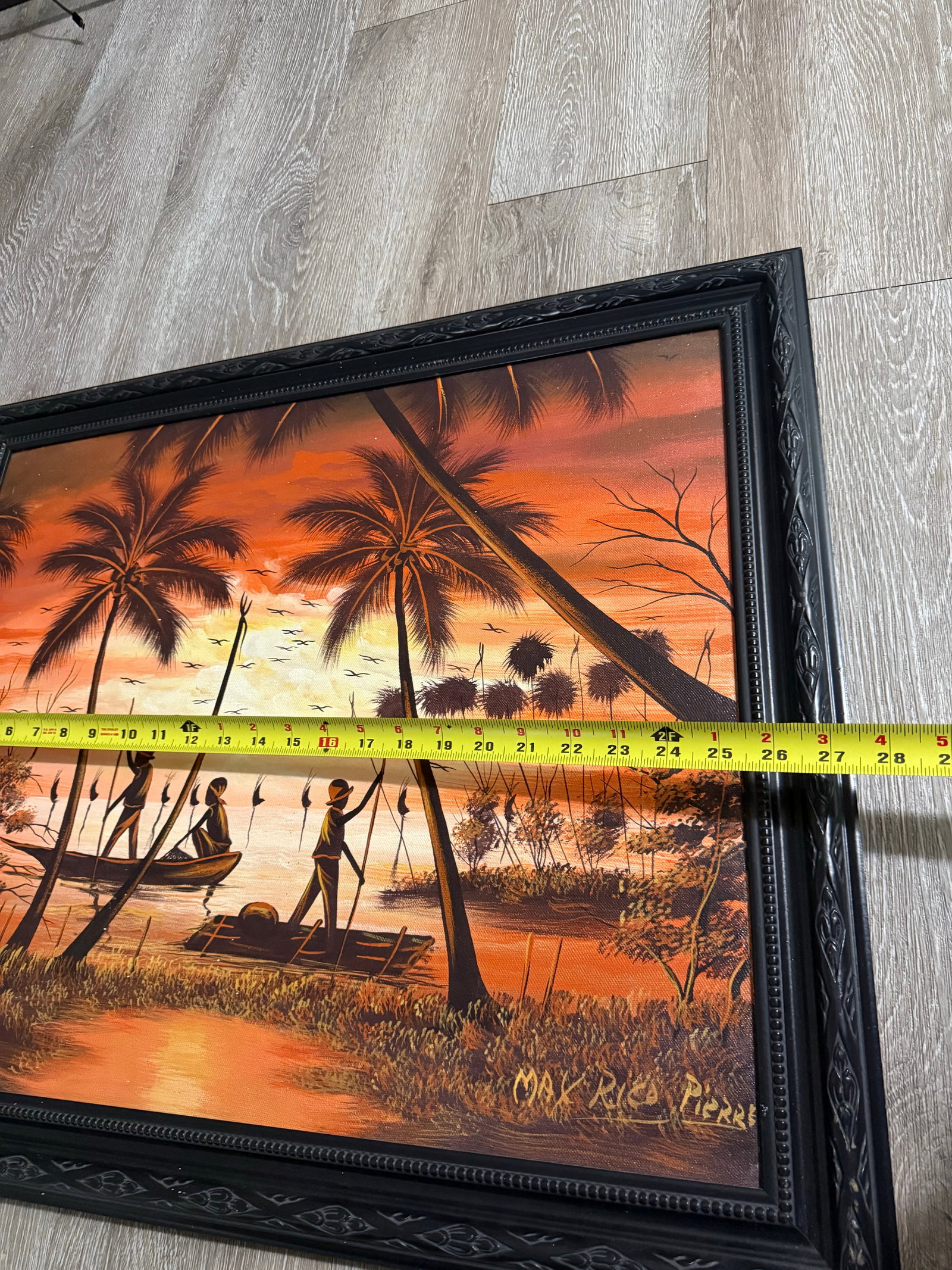 1990s Oil Painting by Max Rico Pierre Scene Vibrant Beach Scene Framed - 6