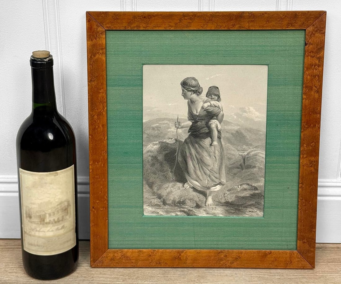 Antique Outsider "The Mountaineer" Mother & Child Engraving Art by Paul Falconer Poole - 3