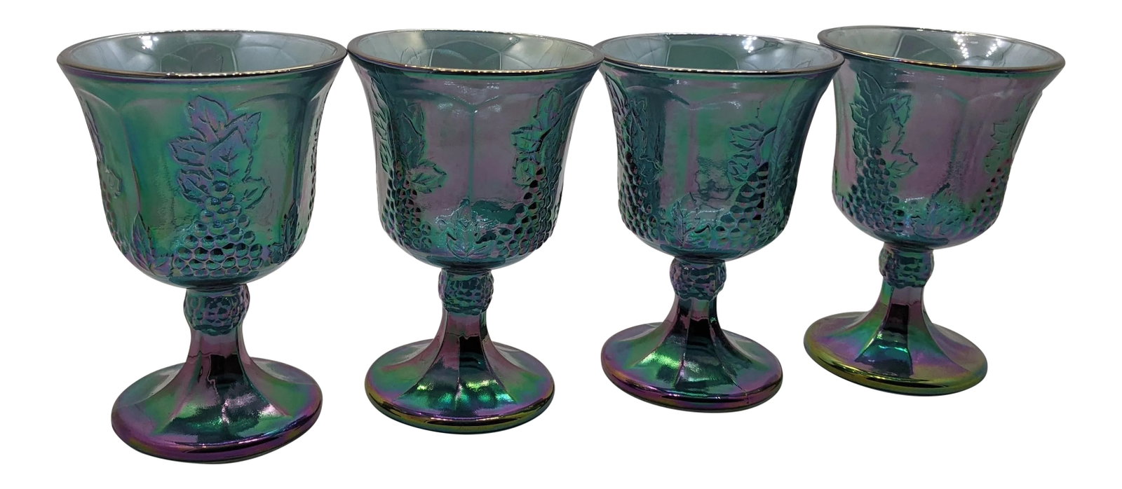 Vintage Indiana Grape Harvest Blue Carnival Water Goblets- Set of 4 (1 of 8)