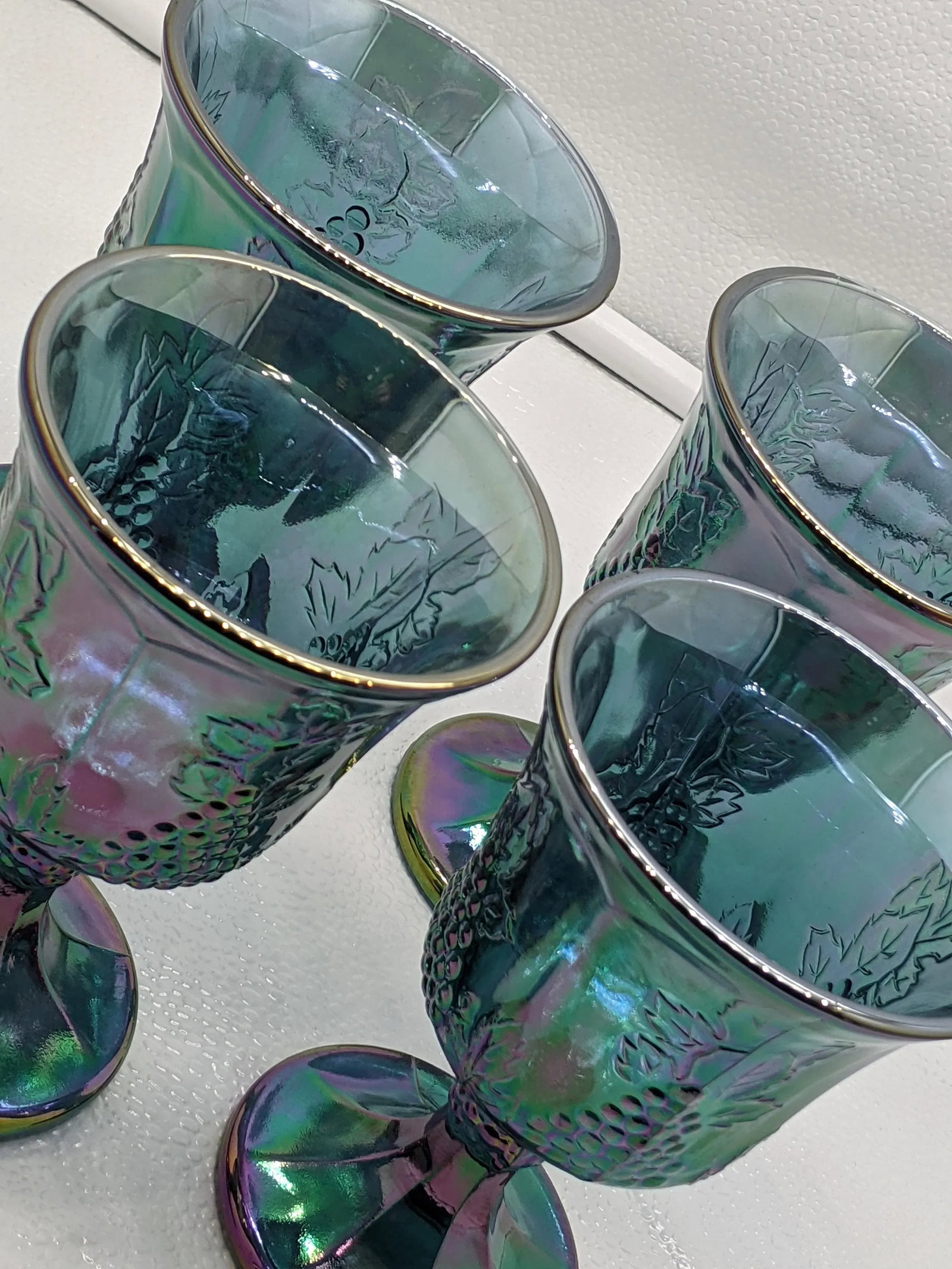 Vintage Indiana Grape Harvest Blue Carnival Water Goblets- Set of 4 - 4