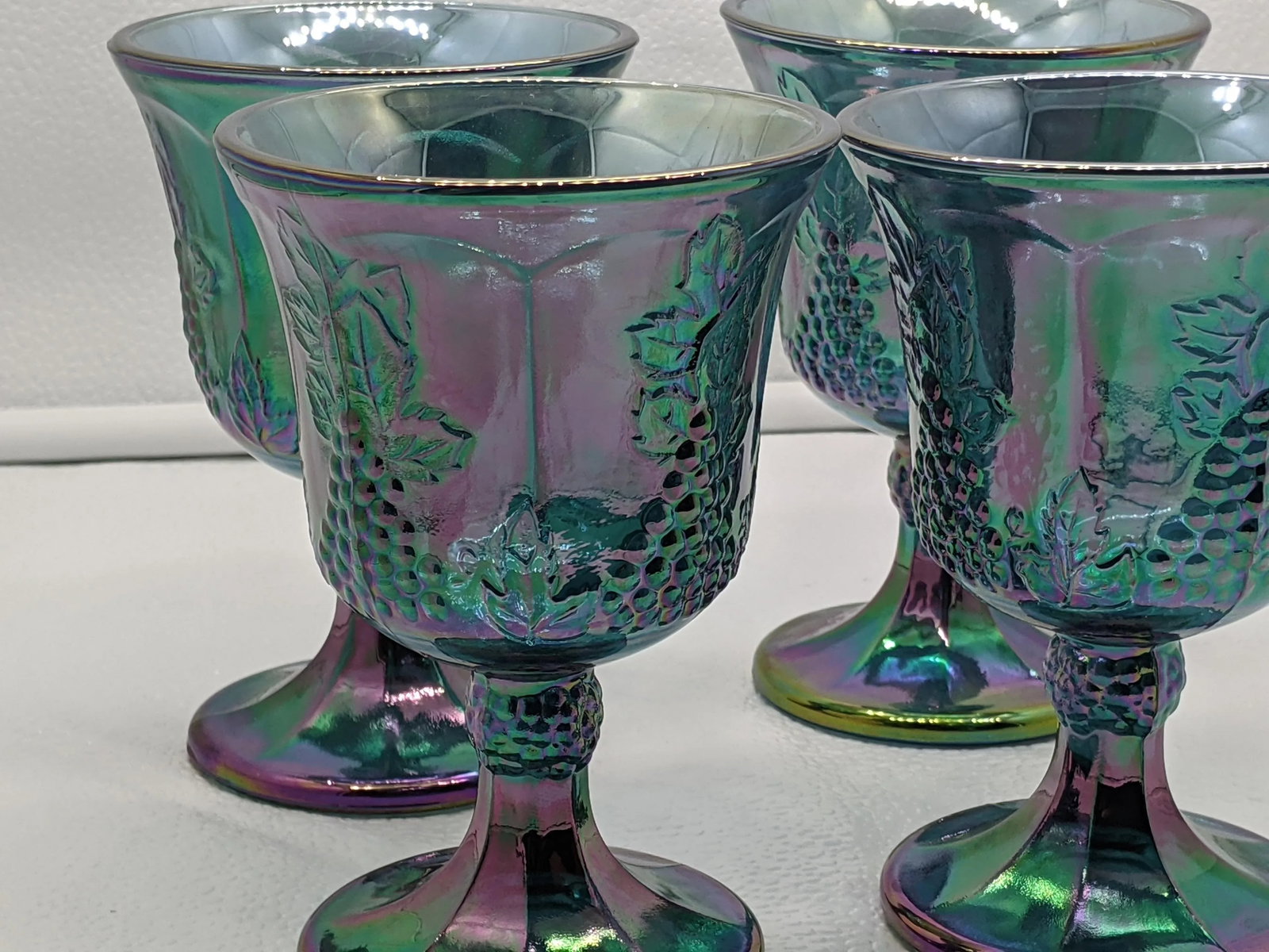 Vintage Indiana Grape Harvest Blue Carnival Water Goblets- Set of 4 - 5