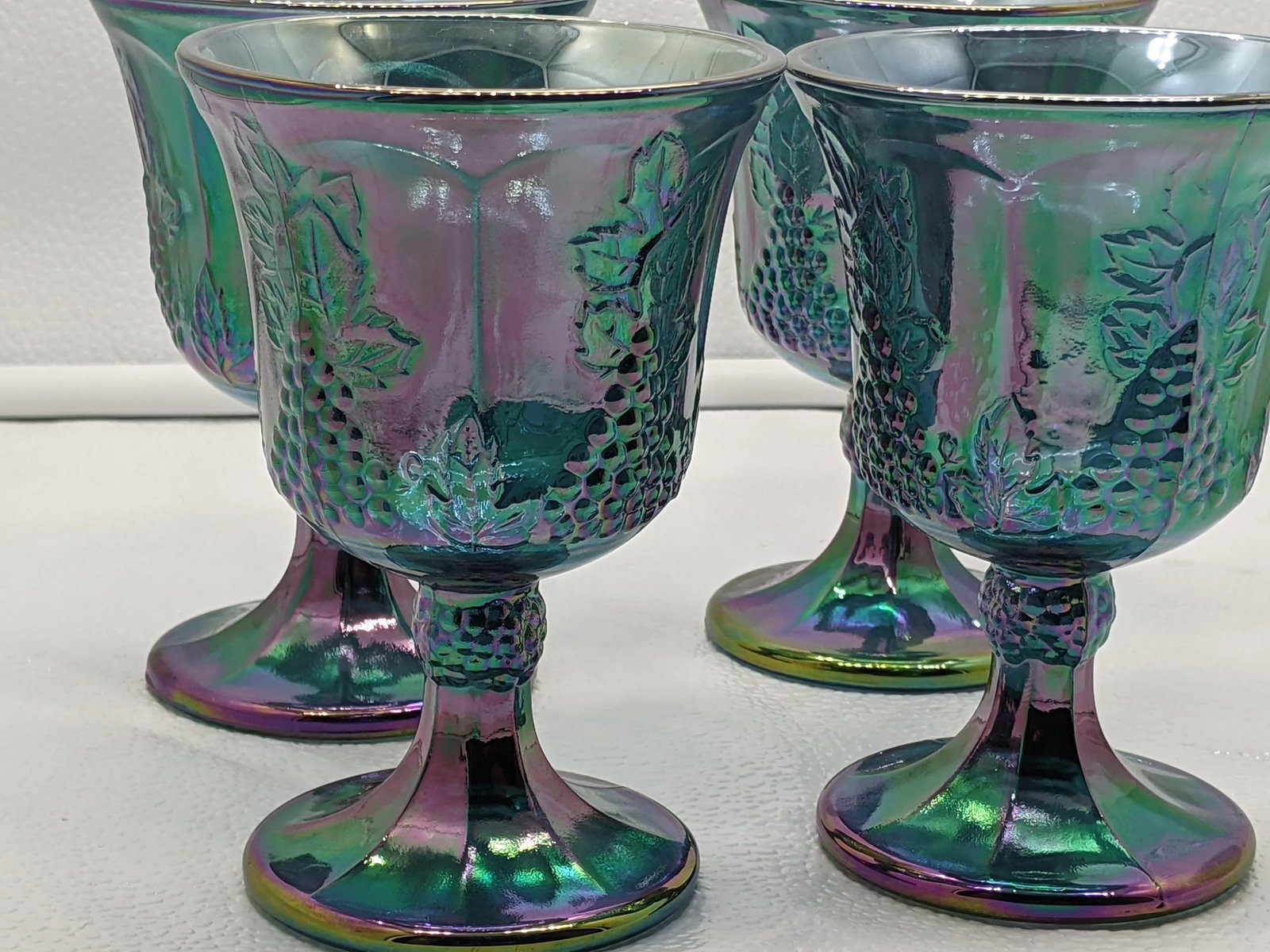Vintage Indiana Grape Harvest Blue Carnival Water Goblets- Set of 4 - 6