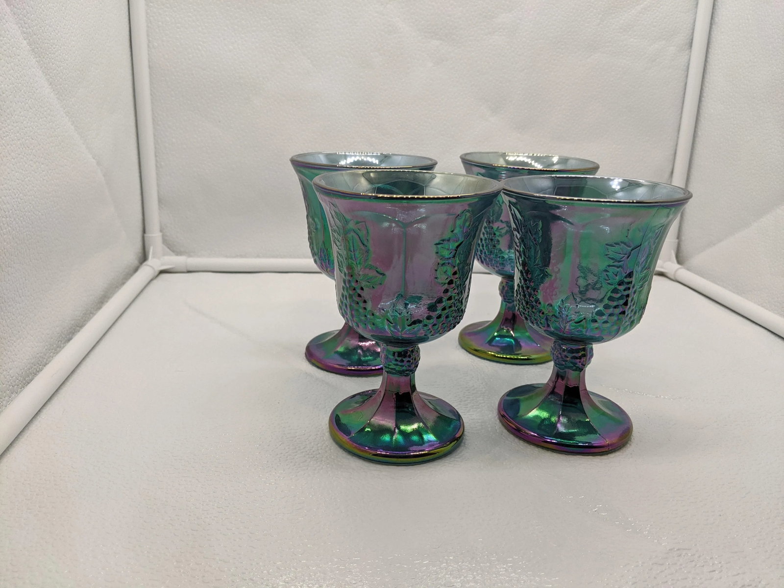 Vintage Indiana Grape Harvest Blue Carnival Water Goblets- Set of 4 - 7