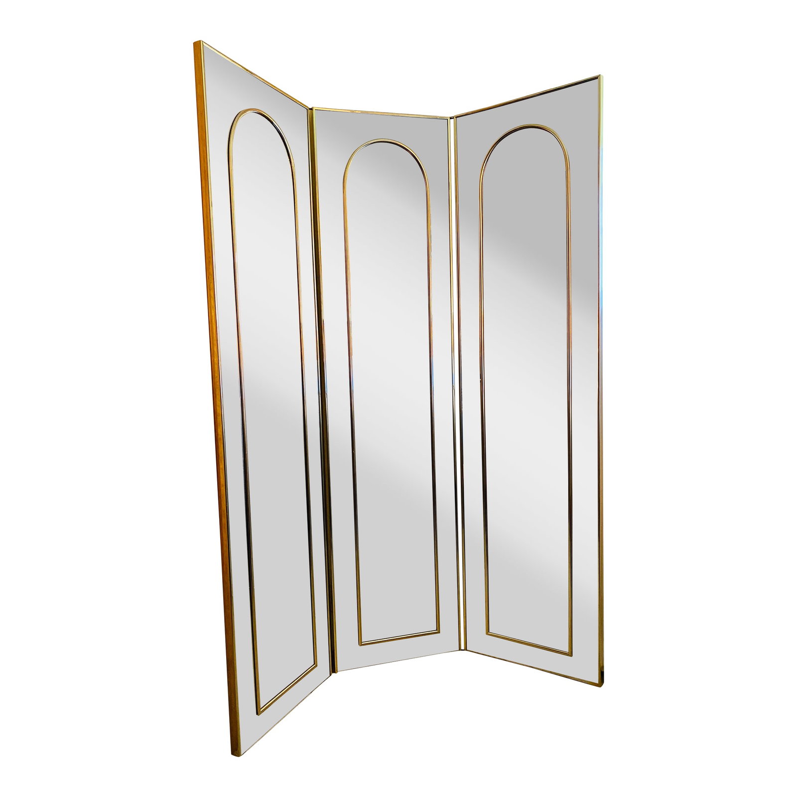 Mid-Century Modern Tri-Panel Dual-Sided Full Length Mirror: This very heavy and sturdy Hollywood Regency mirror is the epitome of timeless elegance, and a three-panel design takes that allure to the next level. Each panel is a portal to a world of luxury. As