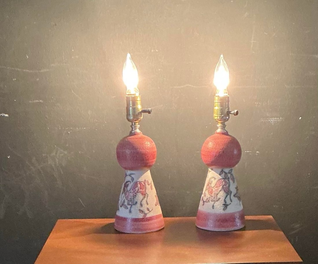 Pair Vintage Italian Art Sgraffito Pottery Table Lamps by Fratelli Fanciullacci, 1950s-1960s - 10