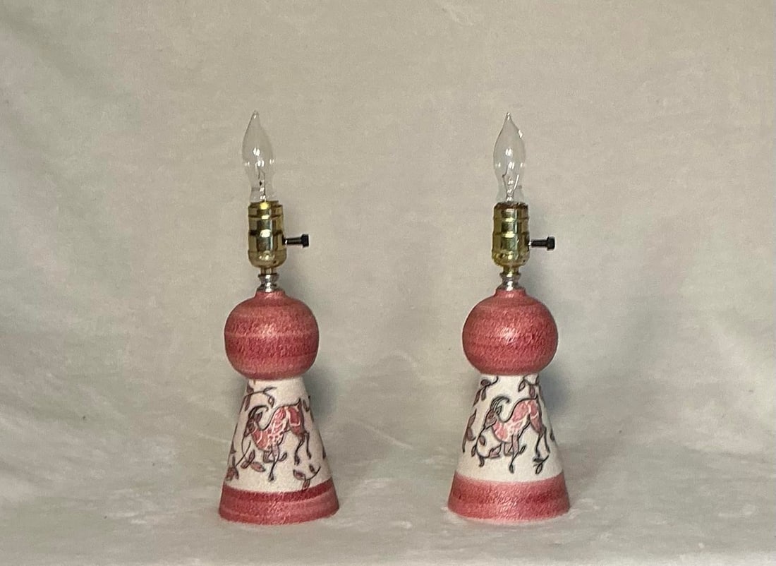 Pair Vintage Italian Art Sgraffito Pottery Table Lamps by Fratelli Fanciullacci, 1950s-1960s - 2