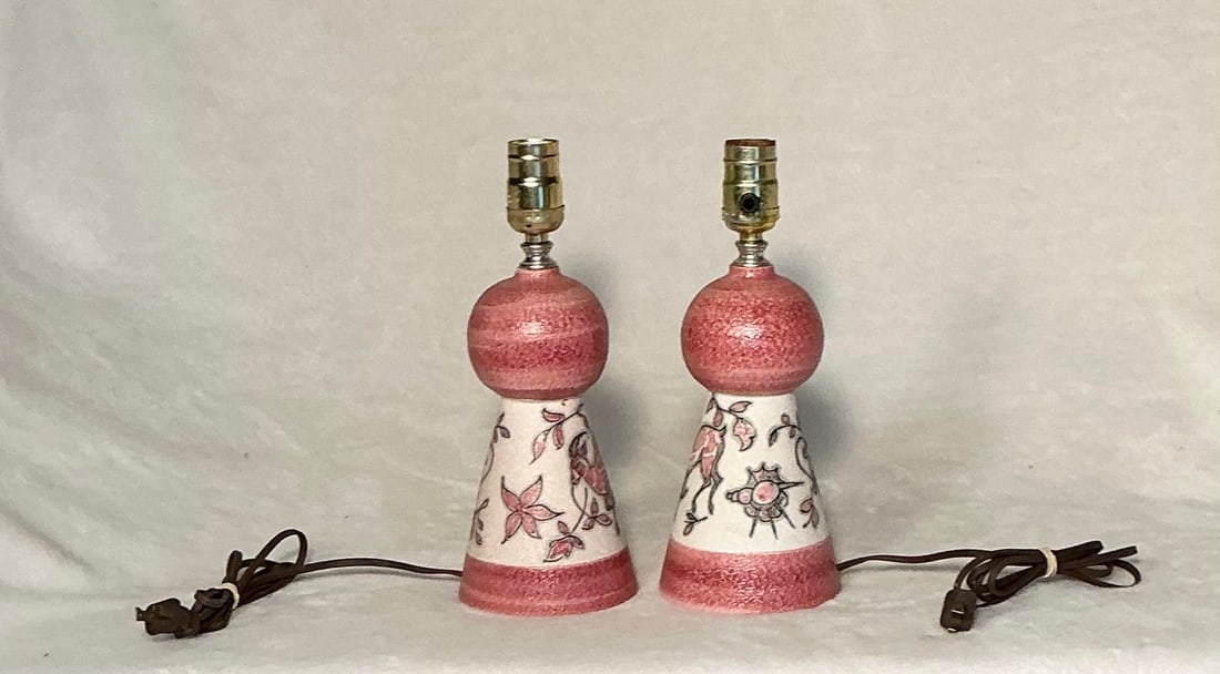 Pair Vintage Italian Art Sgraffito Pottery Table Lamps by Fratelli Fanciullacci, 1950s-1960s - 3