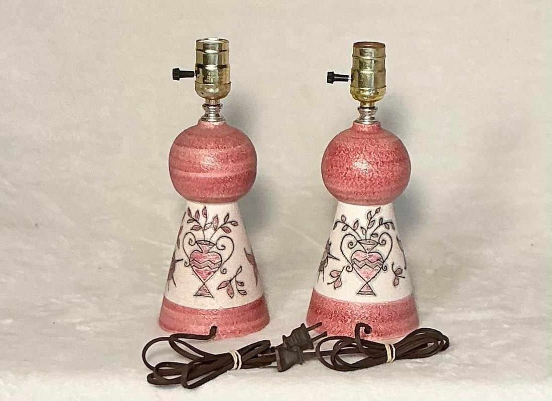 Pair Vintage Italian Art Sgraffito Pottery Table Lamps by Fratelli Fanciullacci, 1950s-1960s - 4