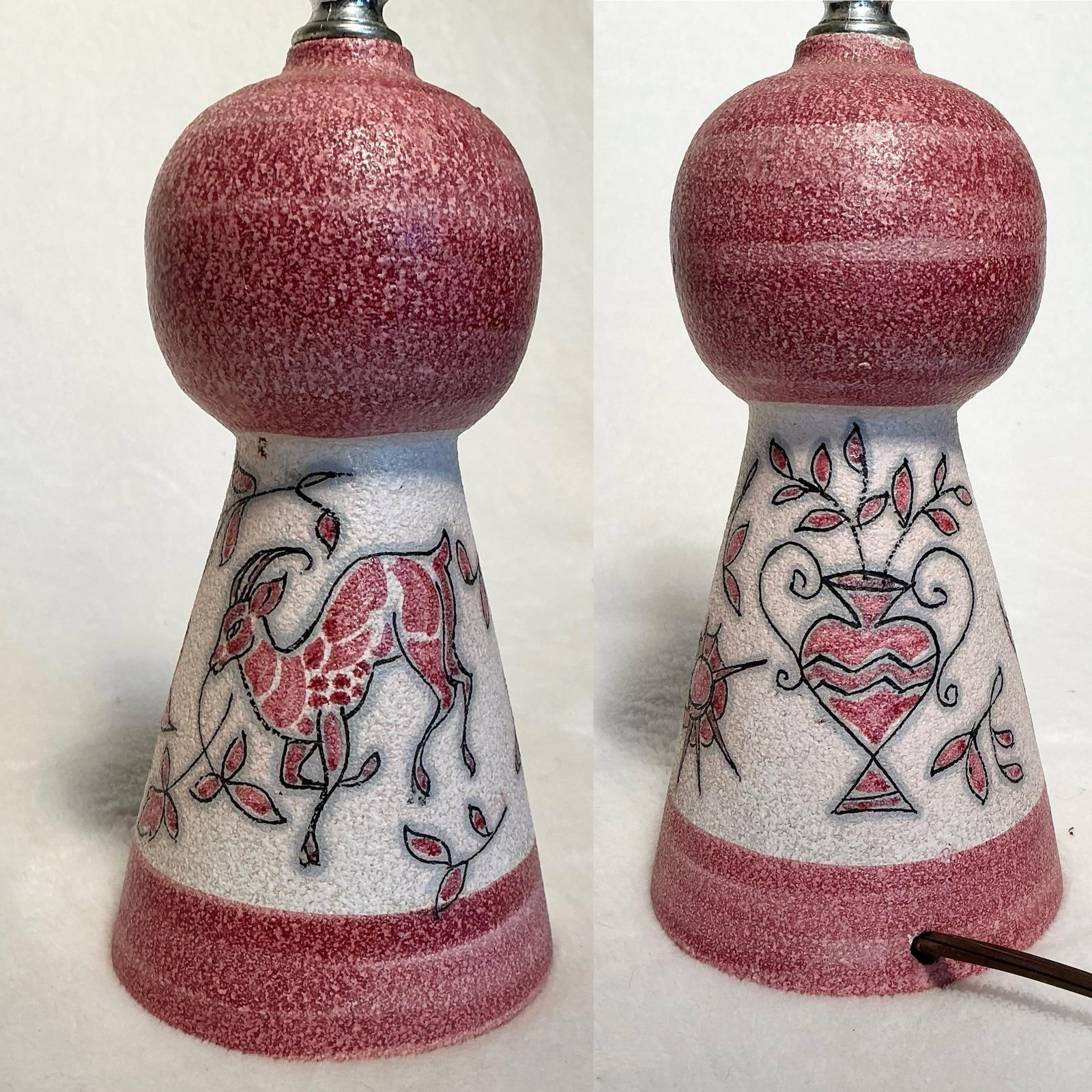 Pair Vintage Italian Art Sgraffito Pottery Table Lamps by Fratelli Fanciullacci, 1950s-1960s - 6