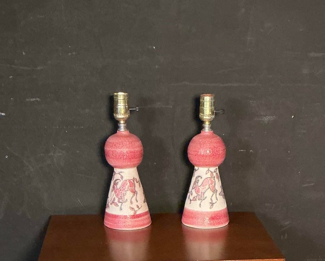 Pair Vintage Italian Art Sgraffito Pottery Table Lamps by Fratelli Fanciullacci, 1950s-1960s - 9