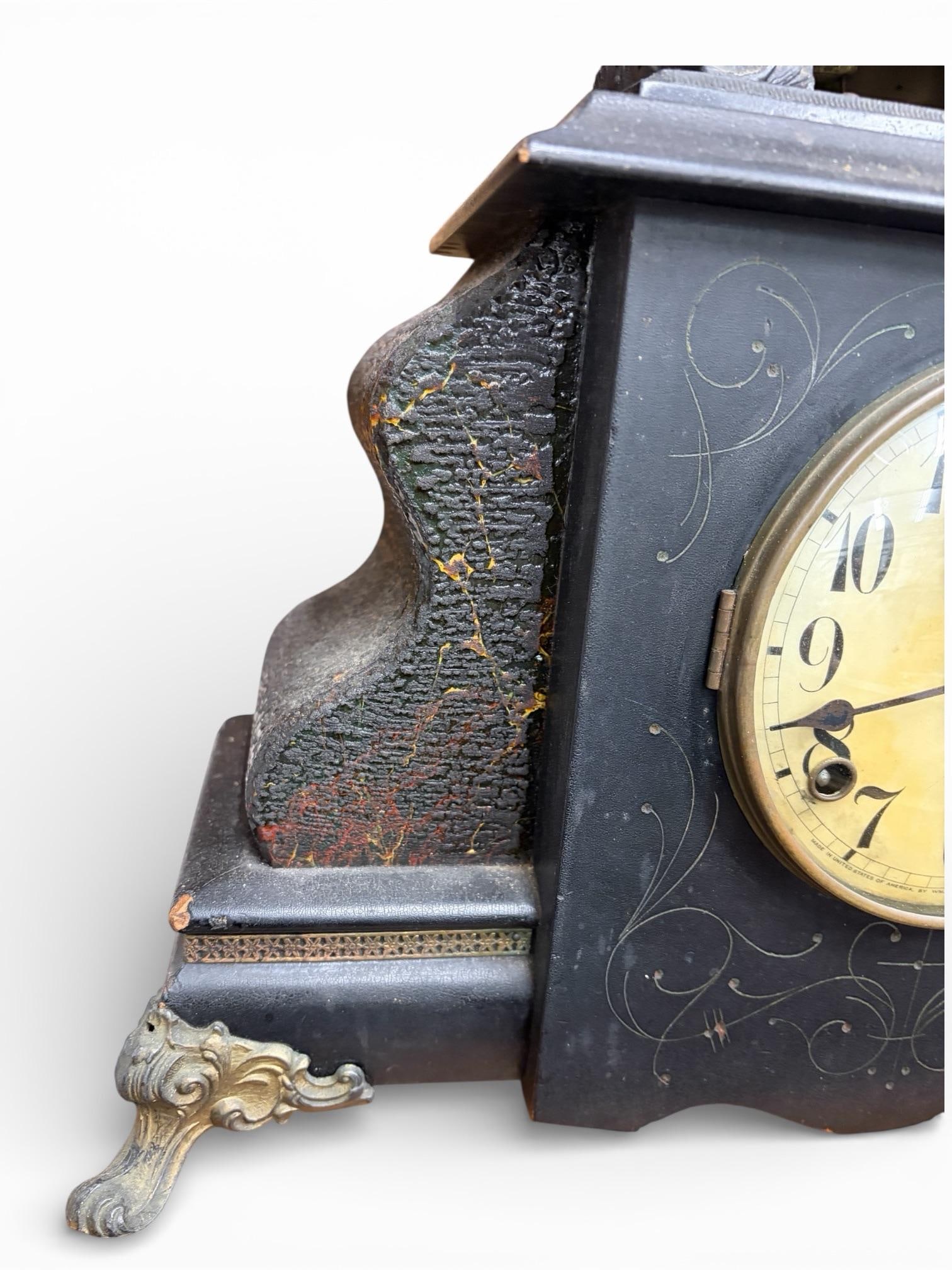 1903 Gilbert Bell Top Mantel Clock With Brass Bell, Original Key - 4