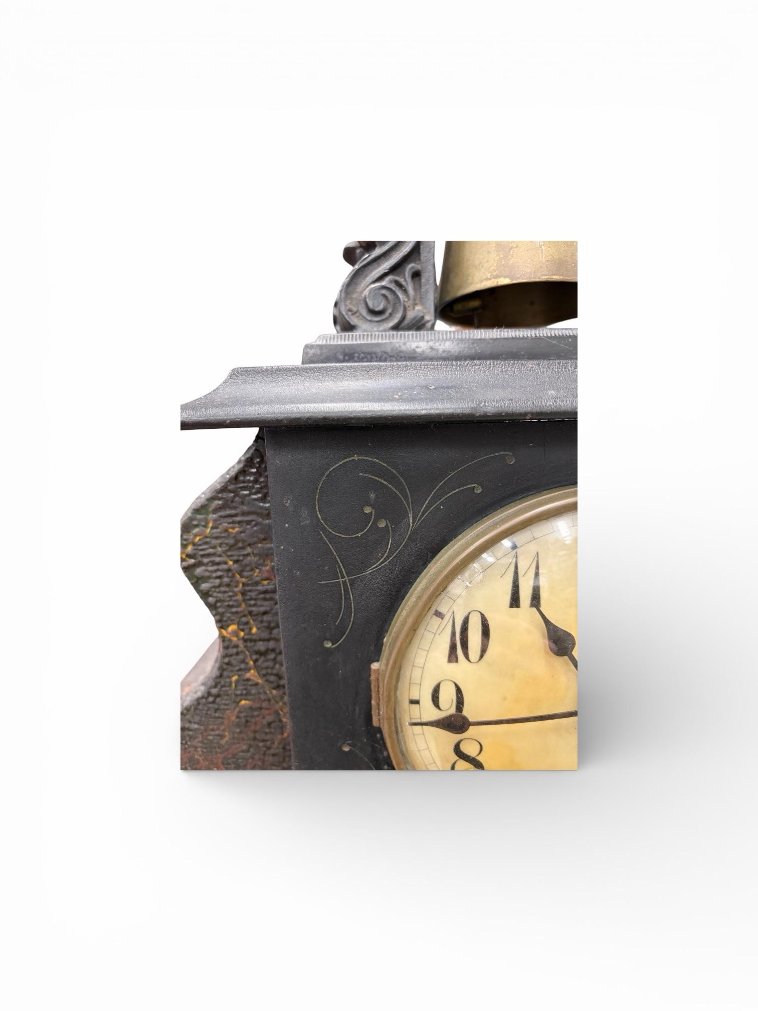 1903 Gilbert Bell Top Mantel Clock With Brass Bell, Original Key - 8