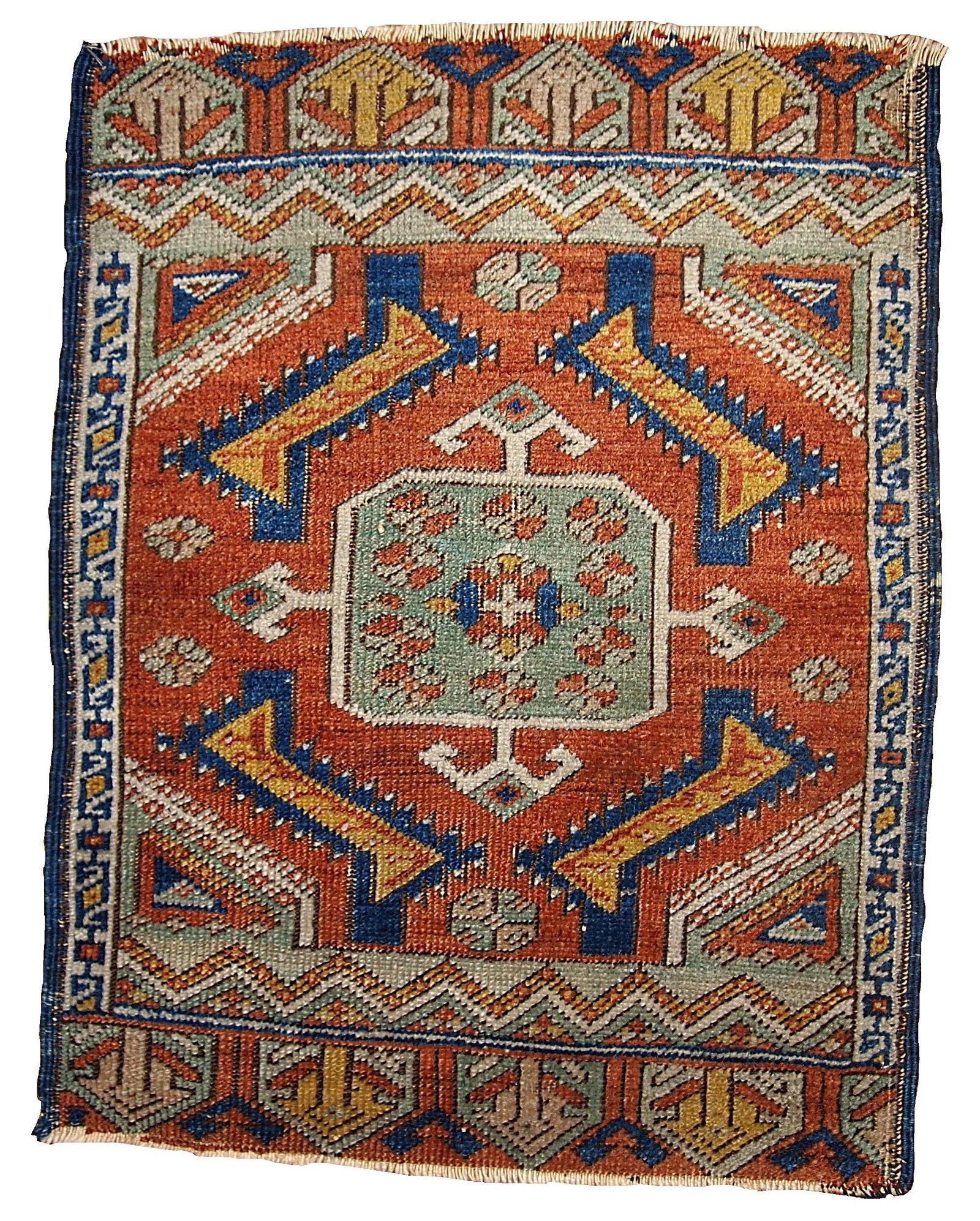 1870s Handmade Antique Collectible Turkish Yastik Rug - 5