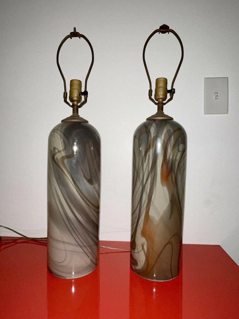 1989 Glasslight Studio Postmodern Swirled Art Glass Table Lamps - a Pair - 2