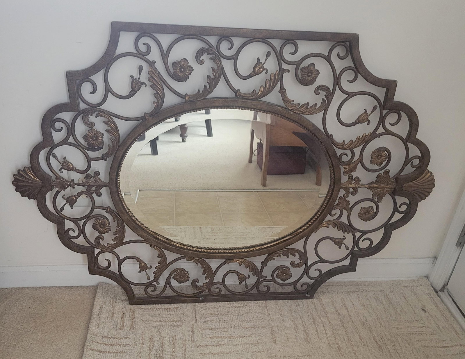 Maitland-Smith Monumental Gilt Iron Oval Mirror - 47" X 32" - 2