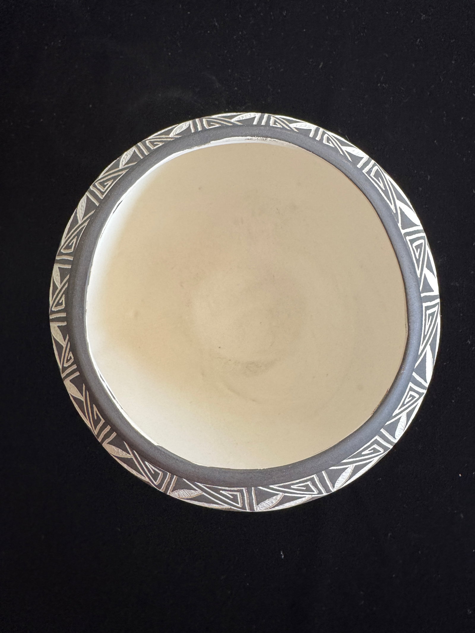 Acoma / Laguna Pueblo Sgraffito Pottery Jar - Hand-Etched Black on Matte Ground, Signed, 4.5" - 2