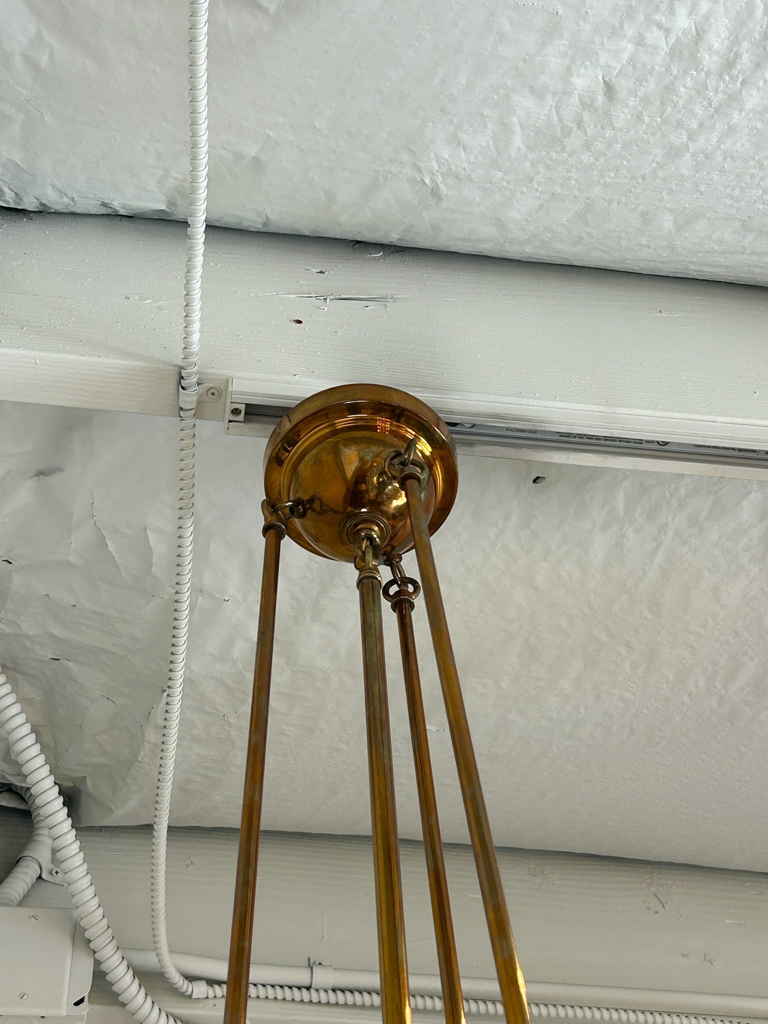 Late 20th Century Unlacquered Brass Hood Classic Pendant With 12-Inch Opal Globe With Wire Mesh - 10