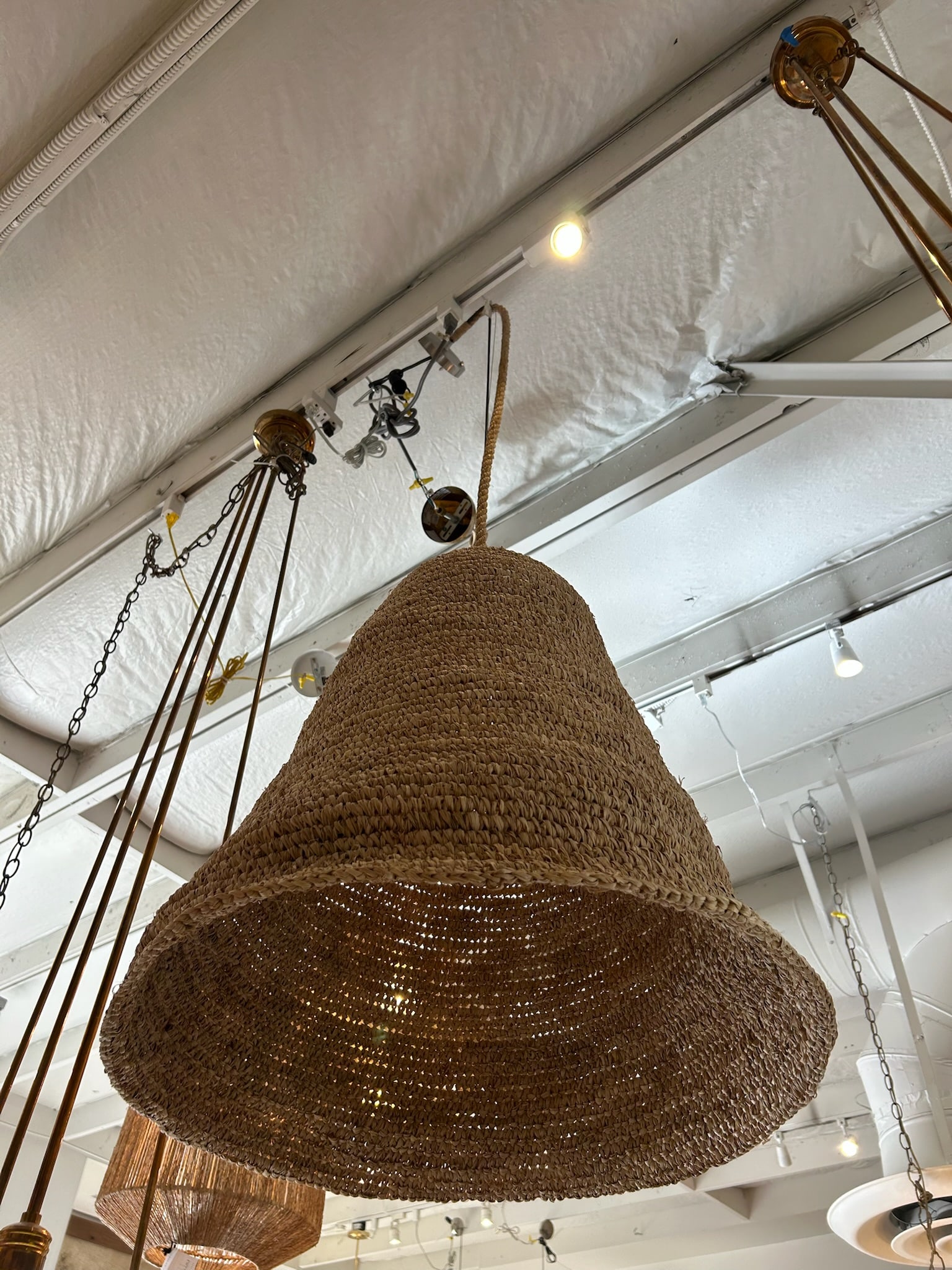 Late 20th Century Large Natural Woven Basket Pendant Light - 2