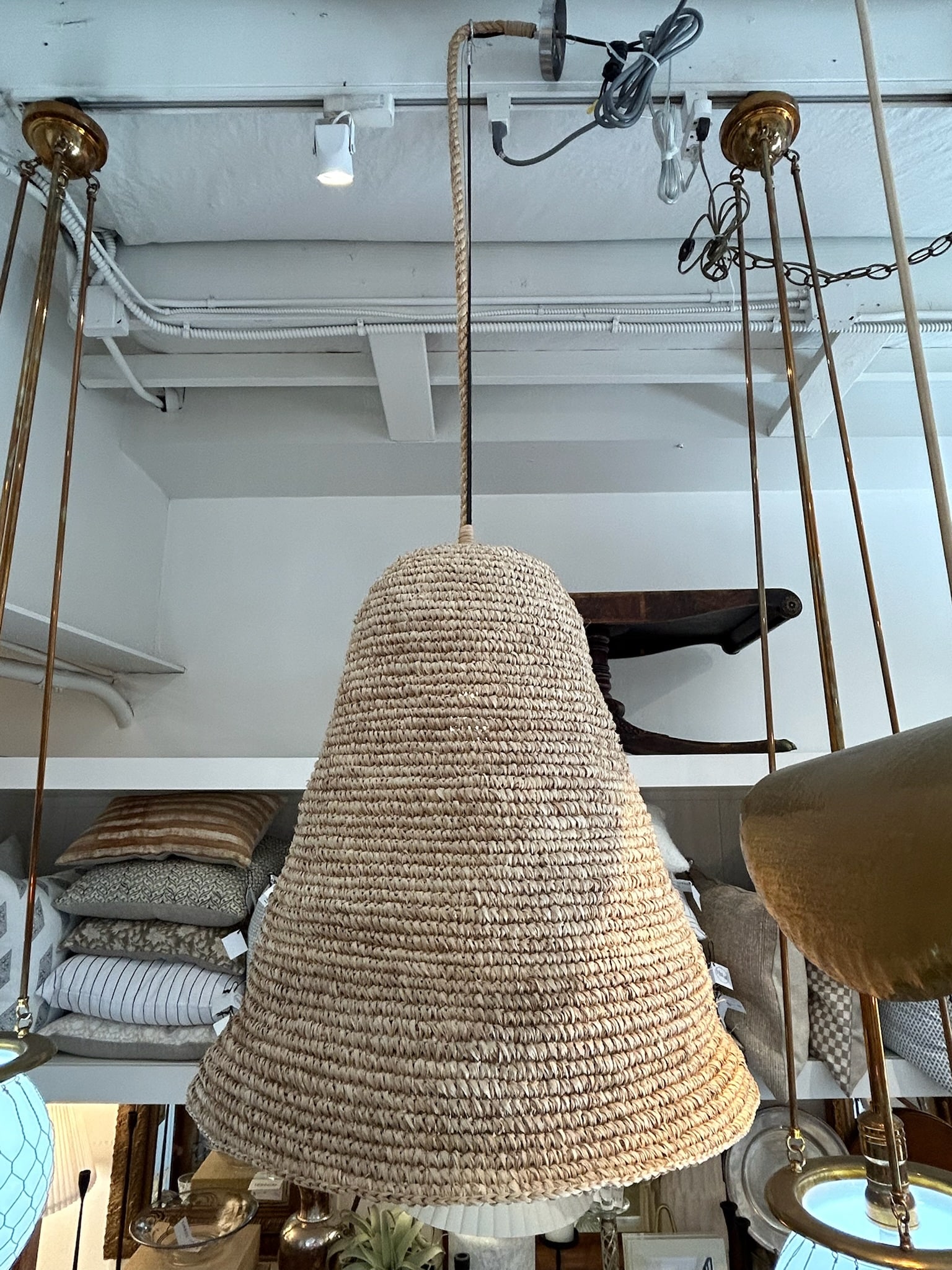 Late 20th Century Large Natural Woven Basket Pendant Light - 3