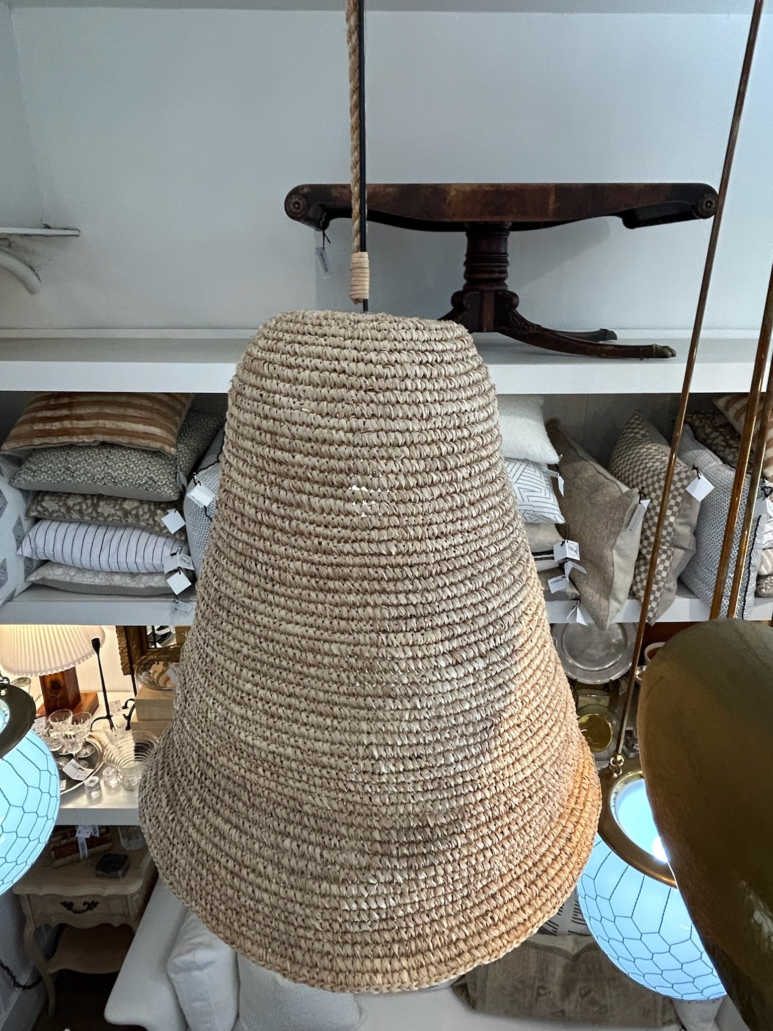 Late 20th Century Large Natural Woven Basket Pendant Light - 4