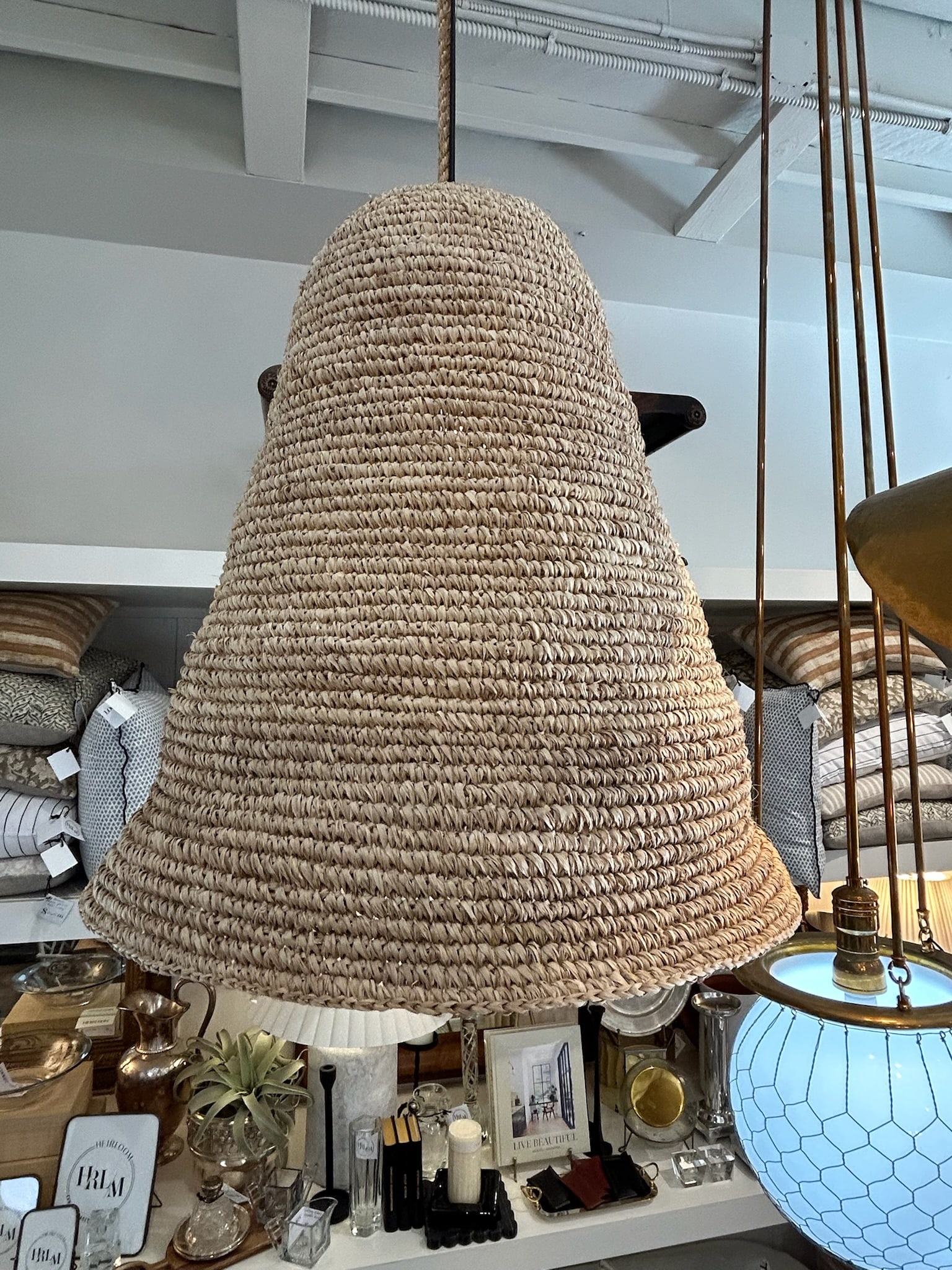 Late 20th Century Large Natural Woven Basket Pendant Light - 5