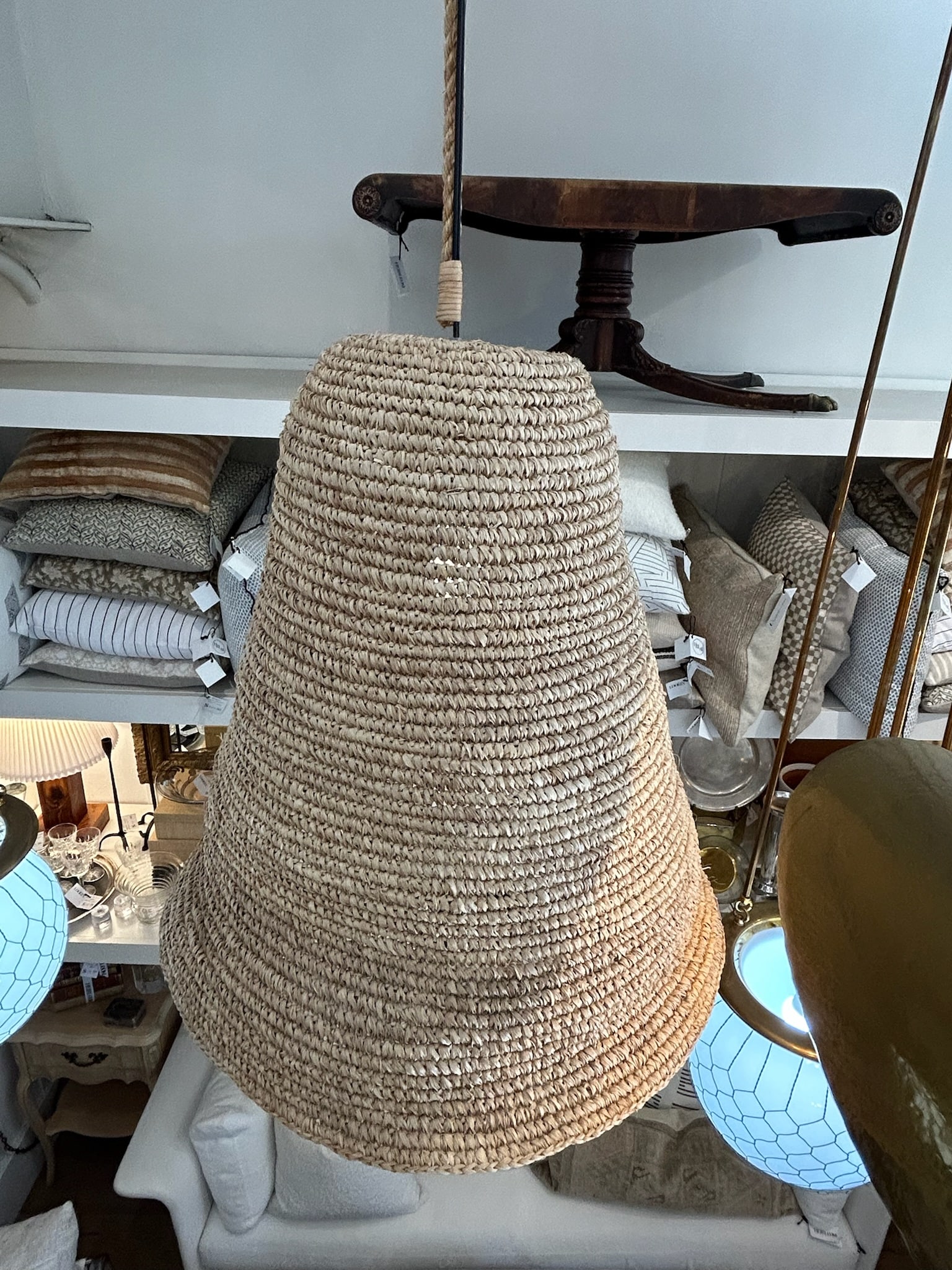 Late 20th Century Large Natural Woven Basket Pendant Light - 6