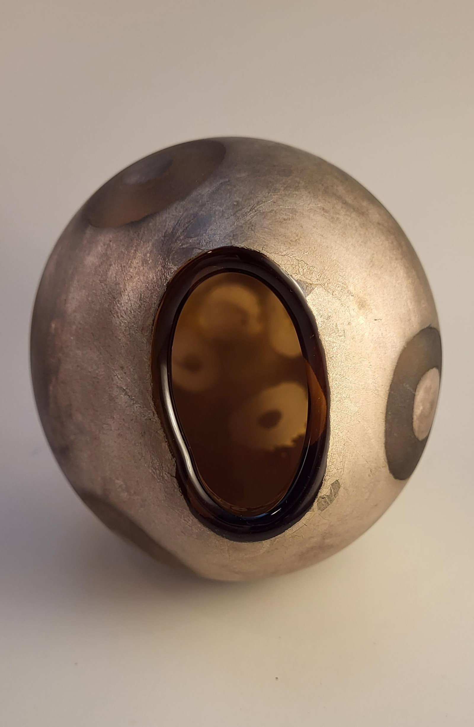 MCM Adam Aaronson Amber Studio Art Glass Vase With Patinated Surface and Circles - 2