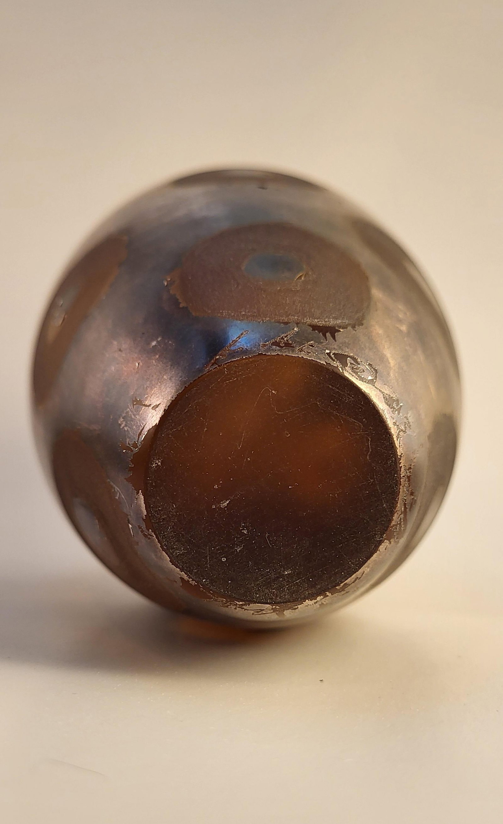 MCM Adam Aaronson Amber Studio Art Glass Vase With Patinated Surface and Circles - 5